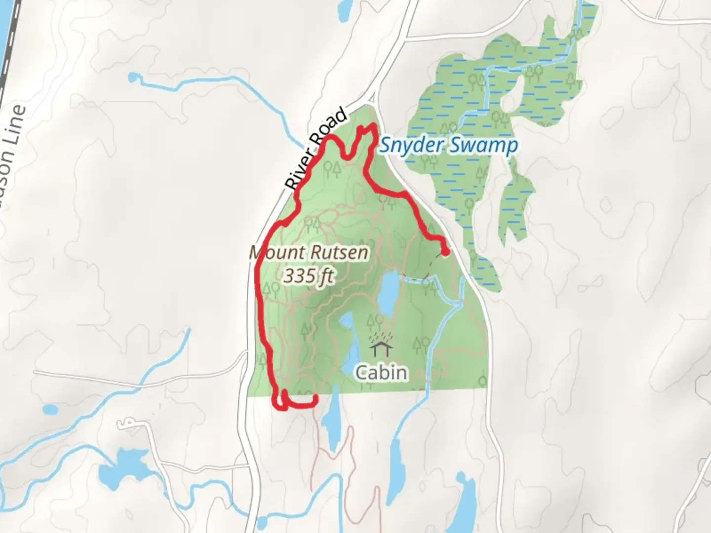 An image depicting the trail Mount Rutsen from Rutsen Road and its surrounding area.