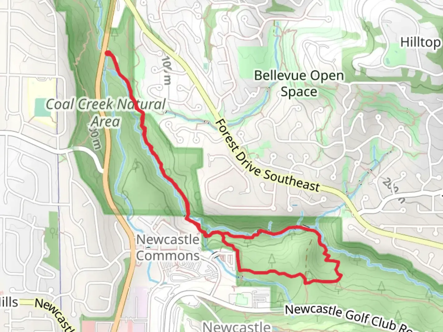 An image depicting the trail Primrose Trail and Coal Creek Loop Trail and its surrounding area.