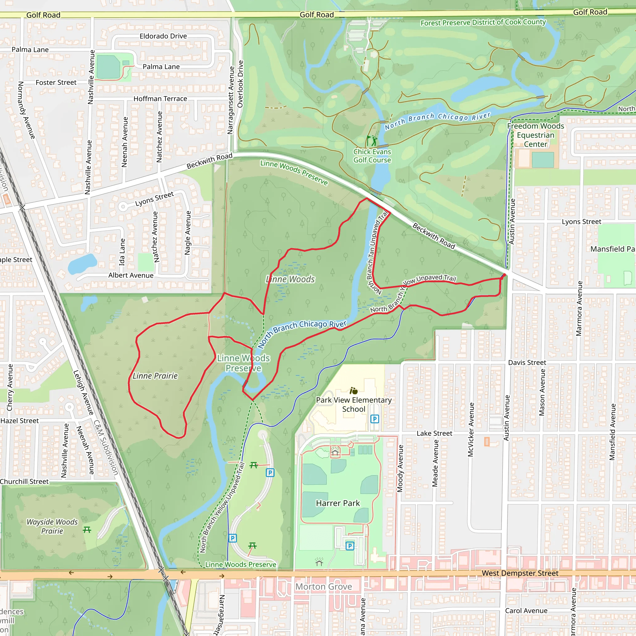Linne Prairie and North Branch Tan Unpaved Loop Trail mobile static map