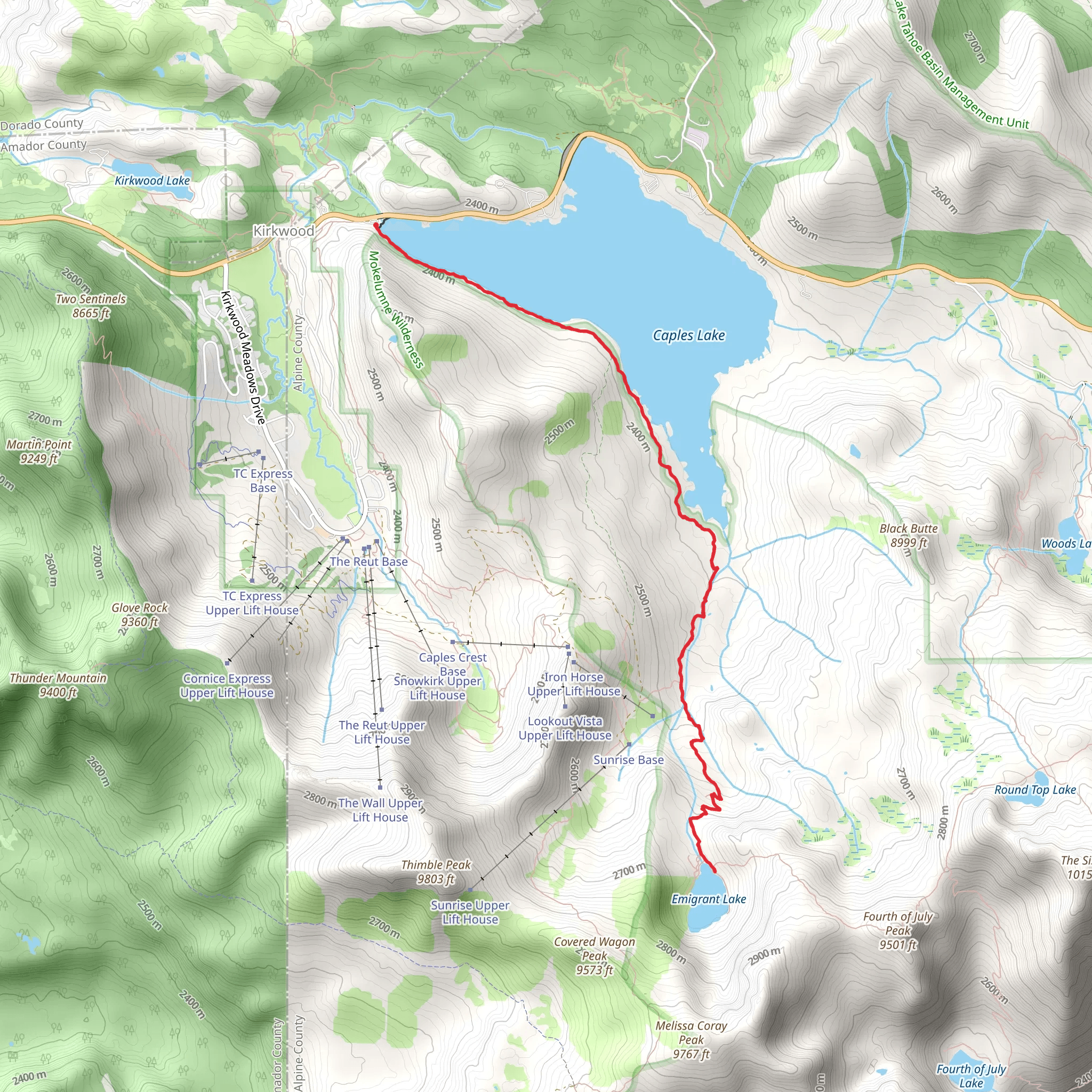 Caples Lake to Emigrant Lake Trail mobile static map