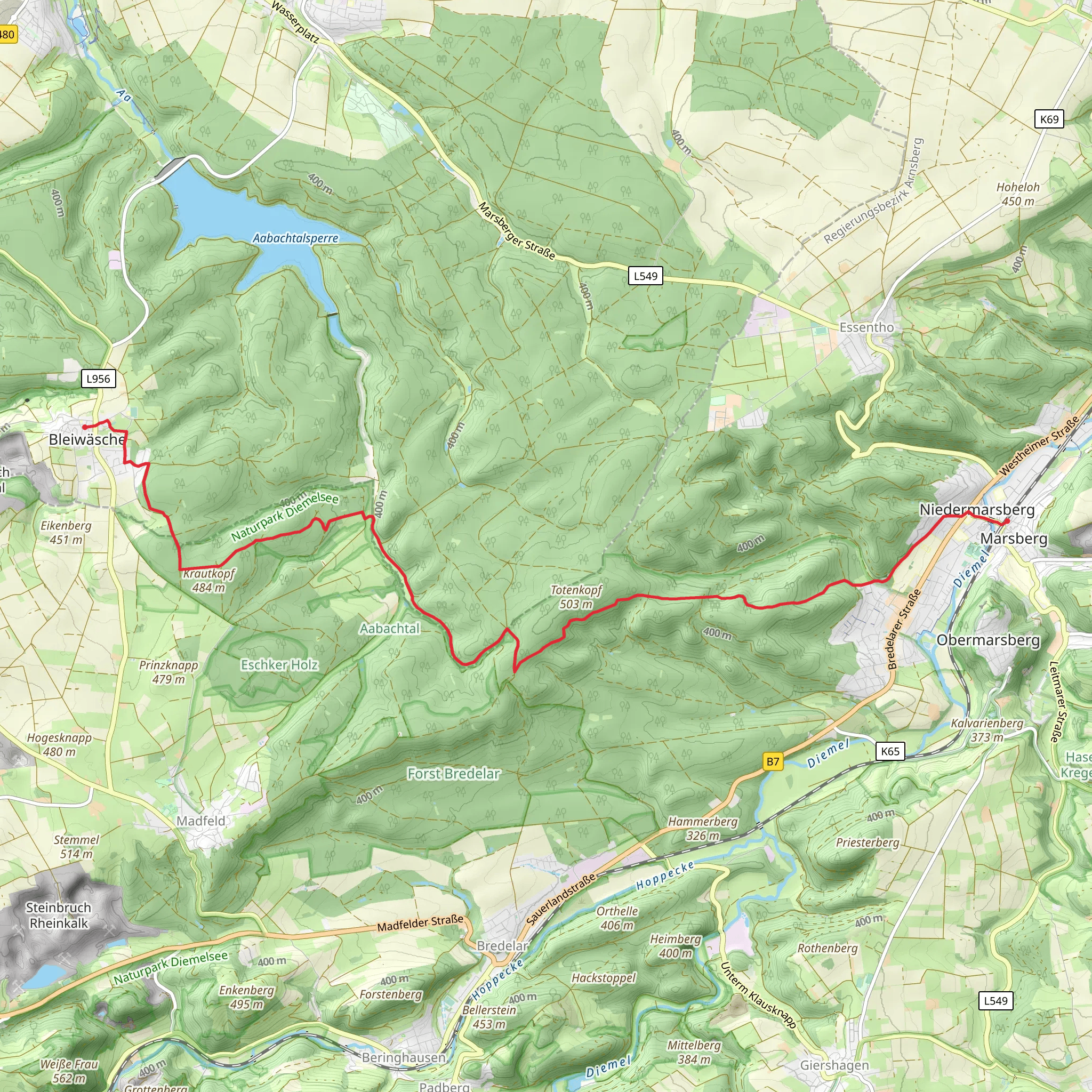Bleiwasche to Marsberg Walk mobile static map