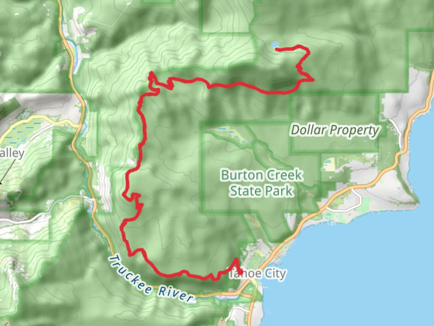 An image depicting the trail Watson Lake Campground via Tahoe Rim Trail and its surrounding area.