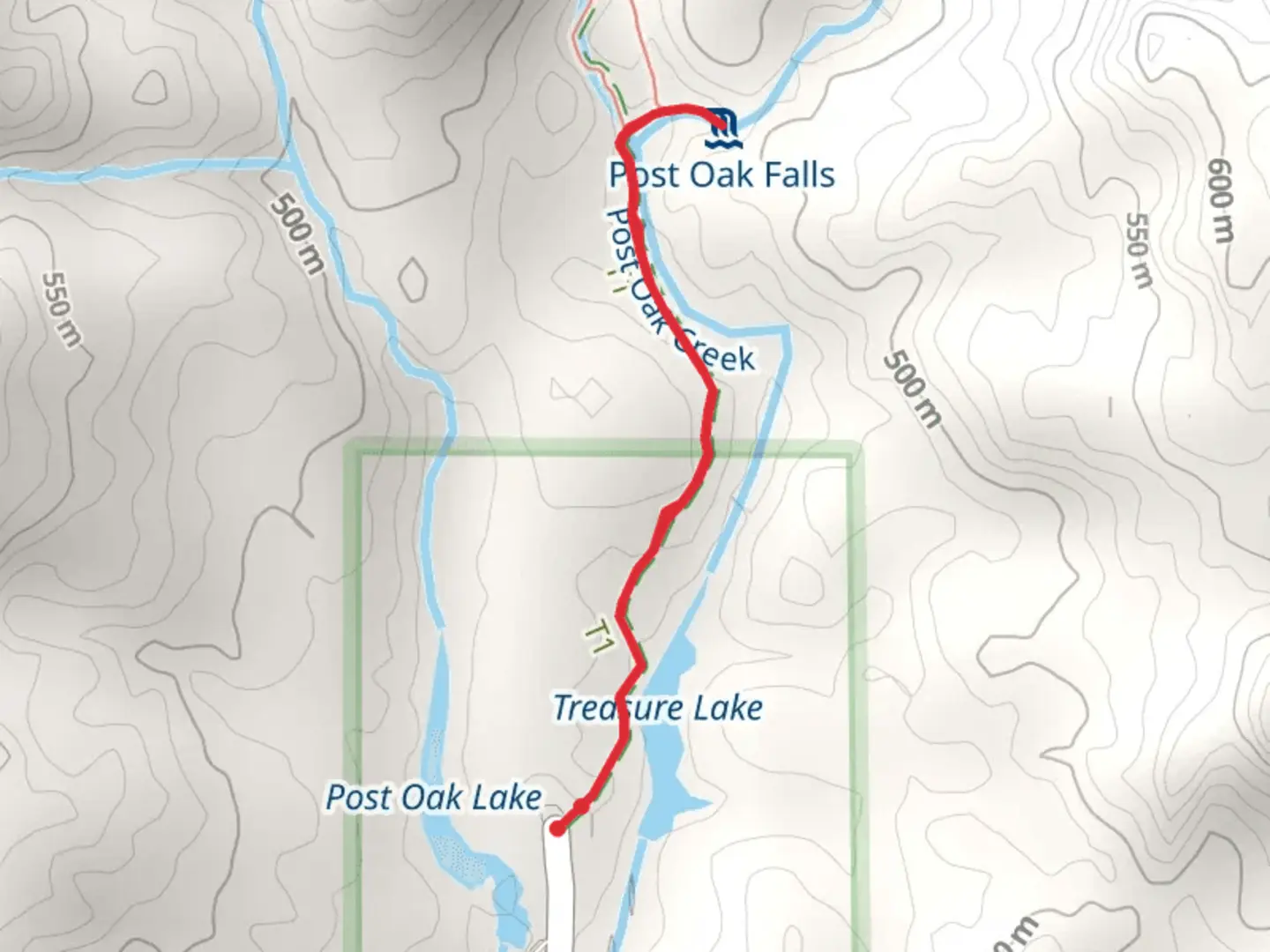An image depicting the trail Post Oak Creek and its surrounding area.