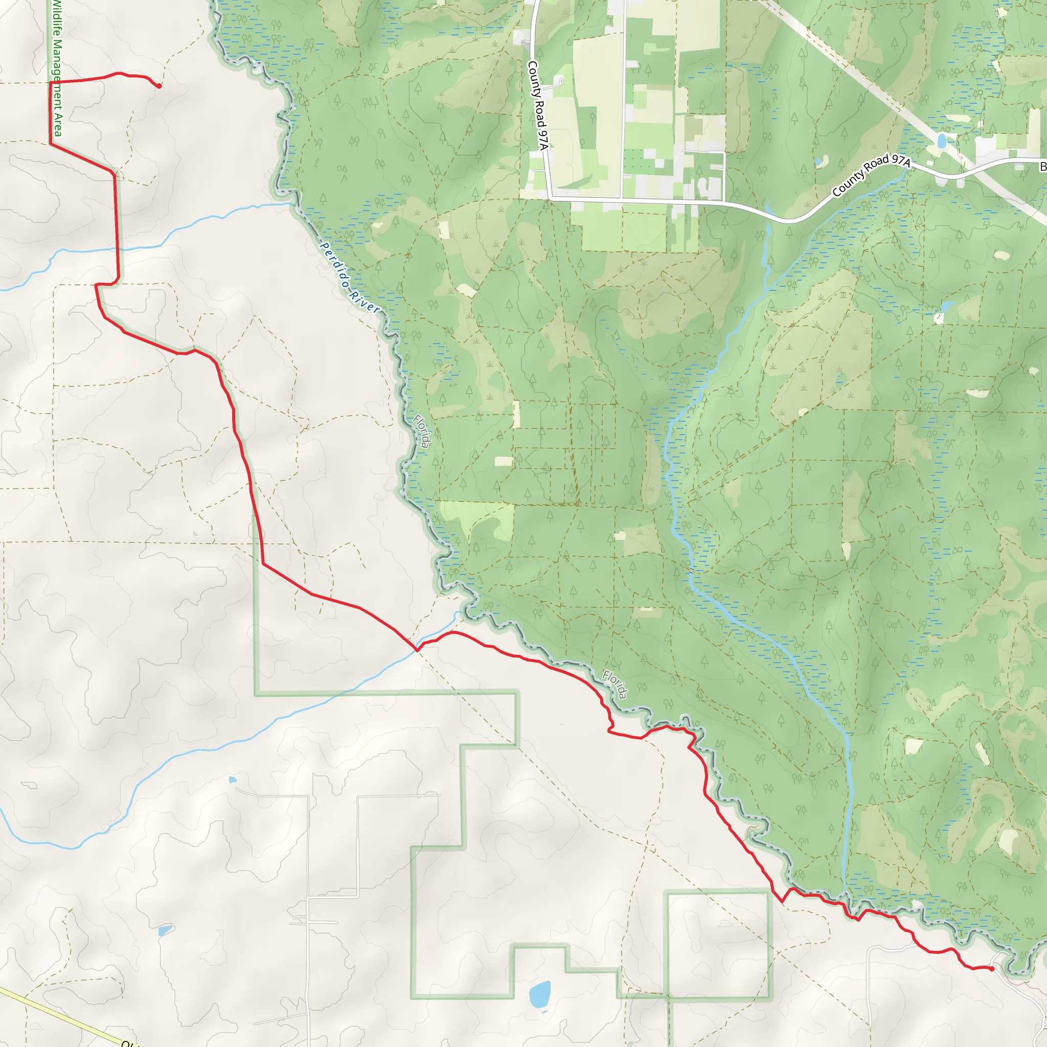 Perdido Trail and River Road mobile static map