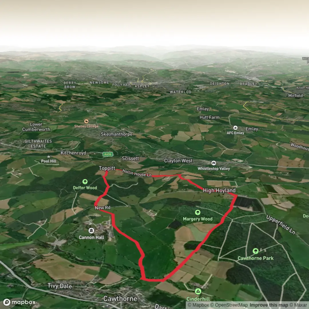 An image depicting the trail High Hoyland and its surrounding area.