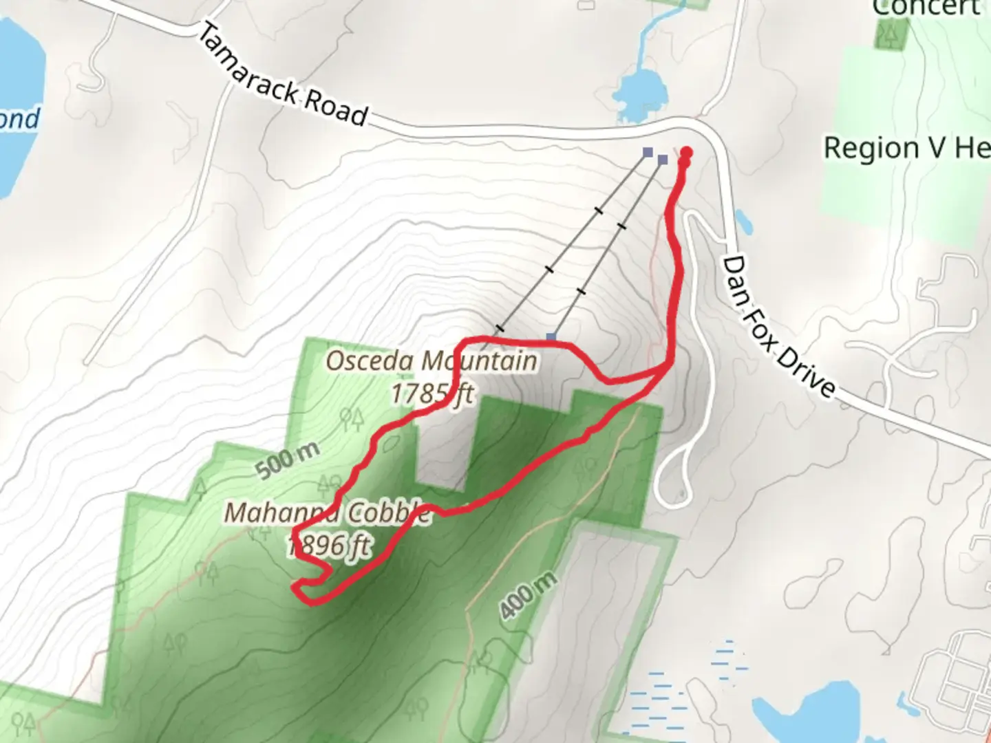 An image depicting the trail Osceda Mountain and Mahanna Cobble Loop and its surrounding area.