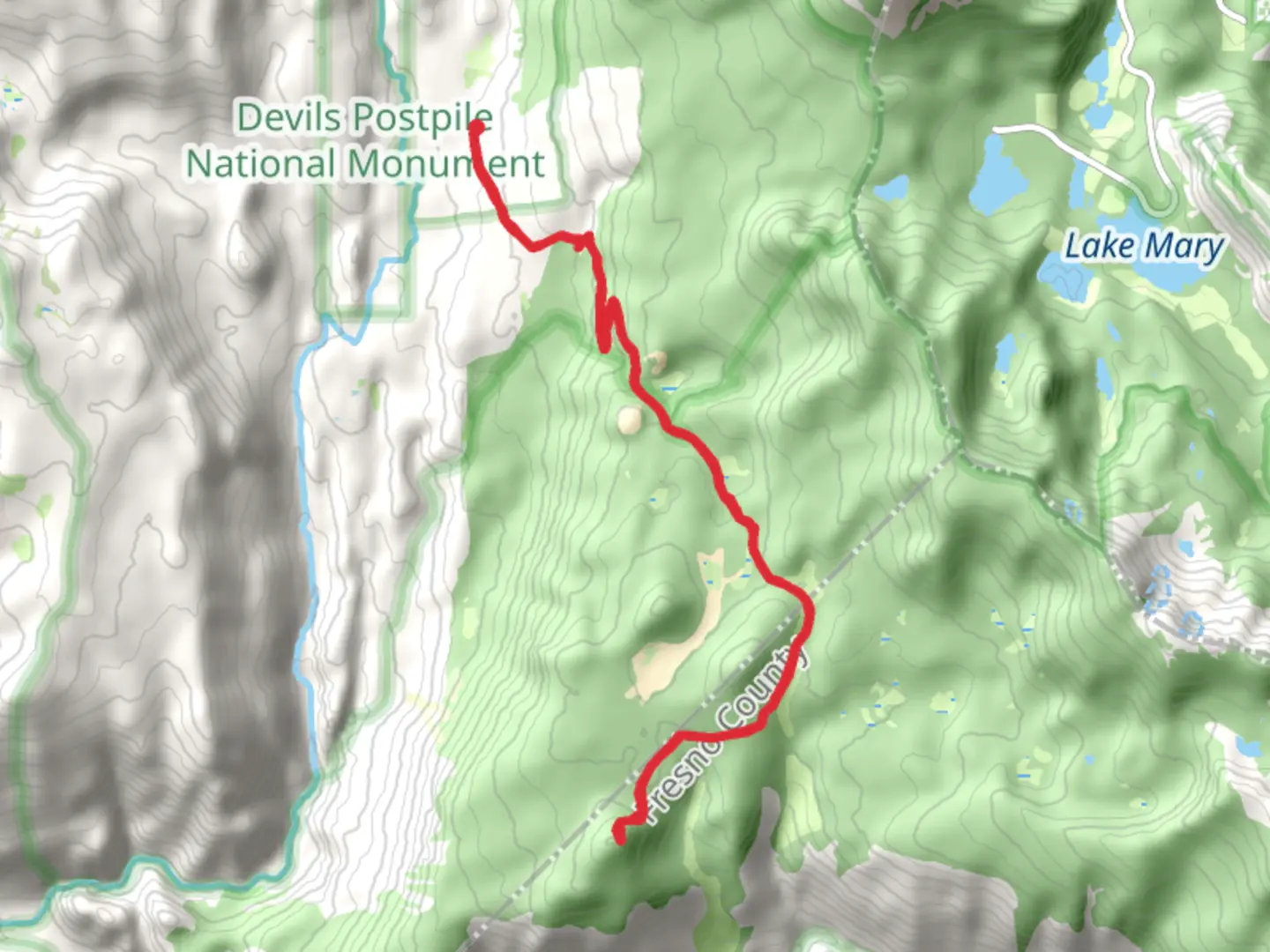 An image depicting the trail Pumice Butte Peak via John Muir Trail and its surrounding area.