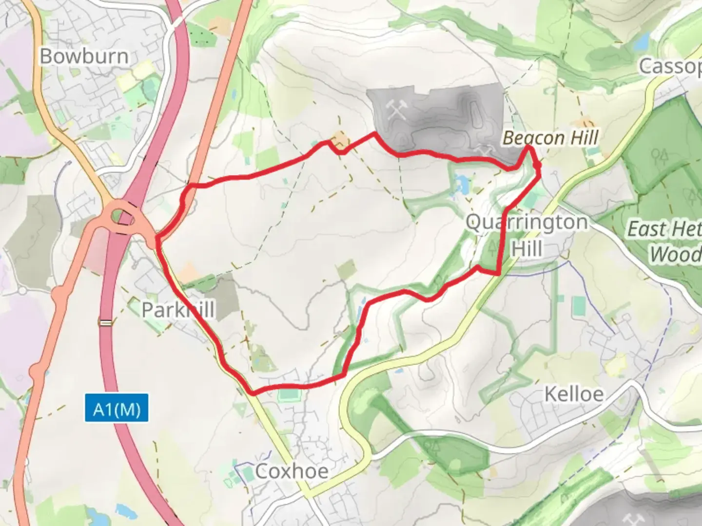 An image depicting the trail Quarrington Hill and Parkhill Loop and its surrounding area.
