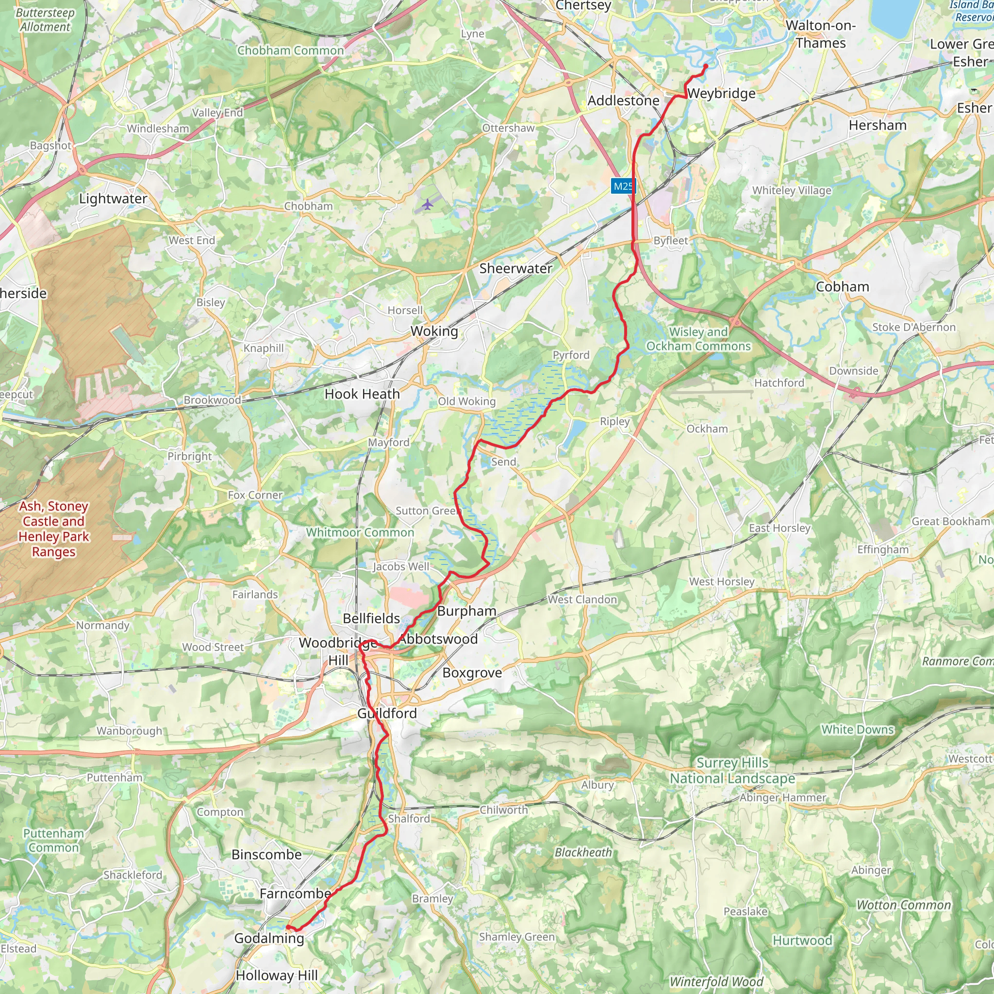 Godalming Town Bridge to Thames Lock along River Wey Navigations mobile static map