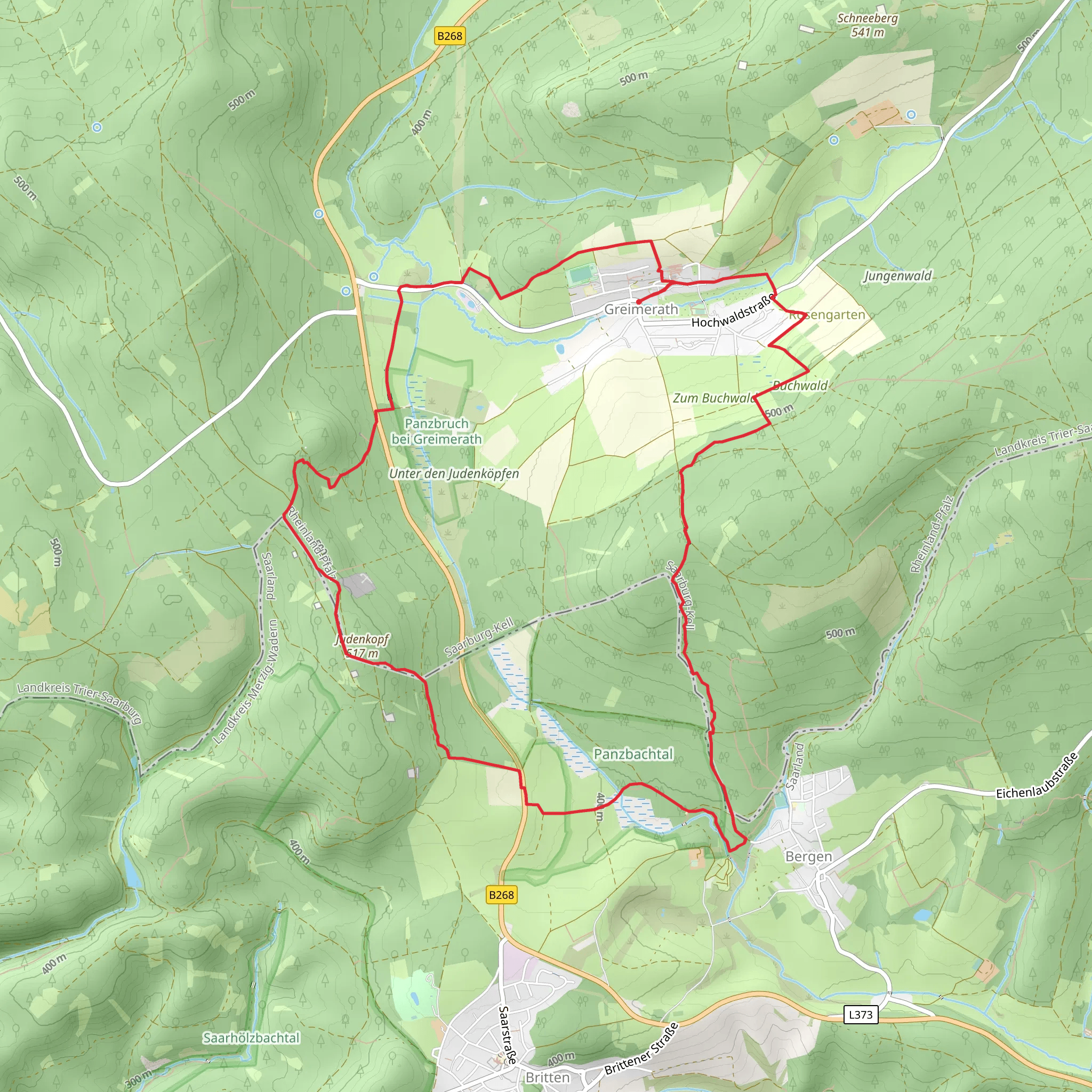 Greimerather Hohenweg Loop via Judenkopf mobile static map