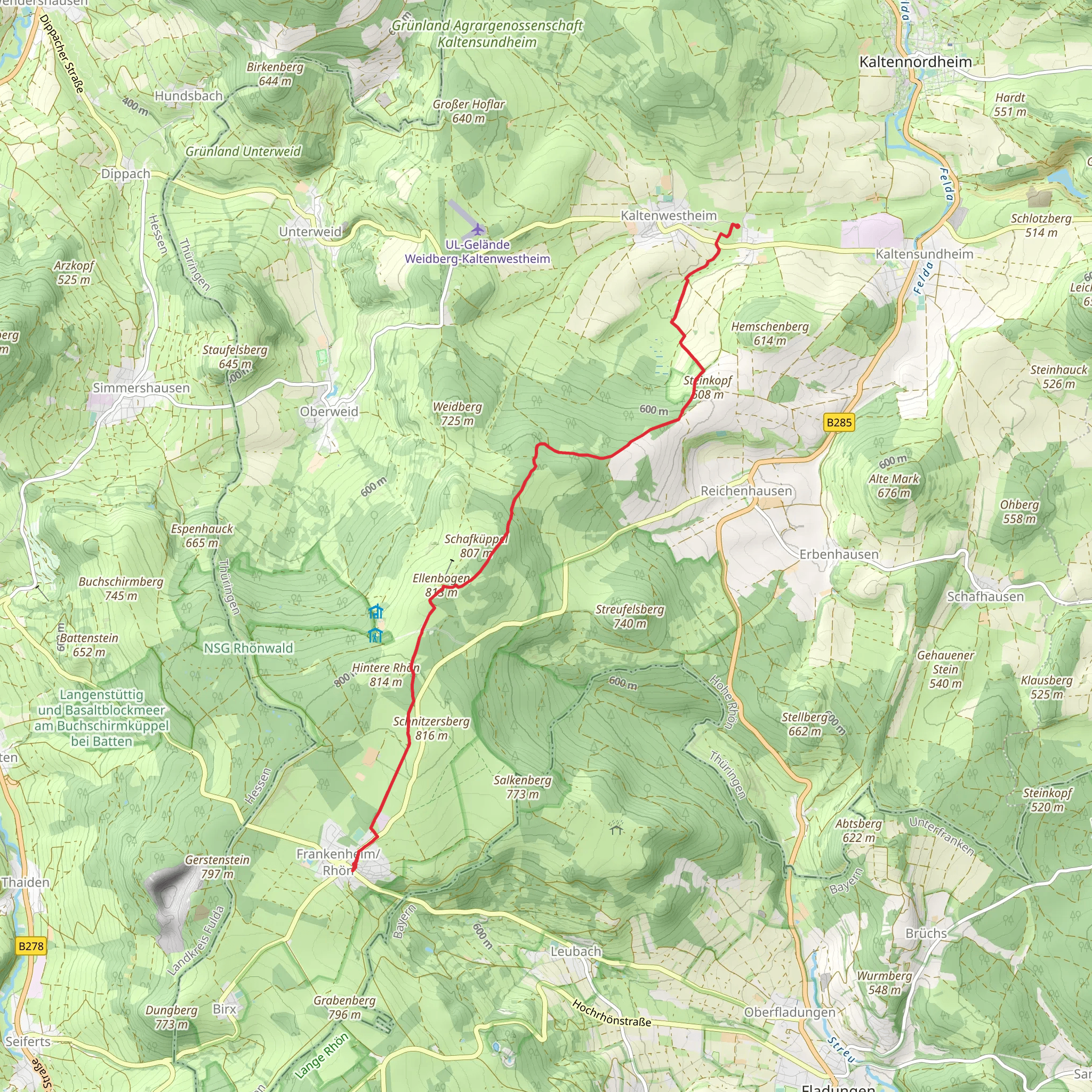 Frankenheim to Mittelsdorf via Milseburgweg mobile static map