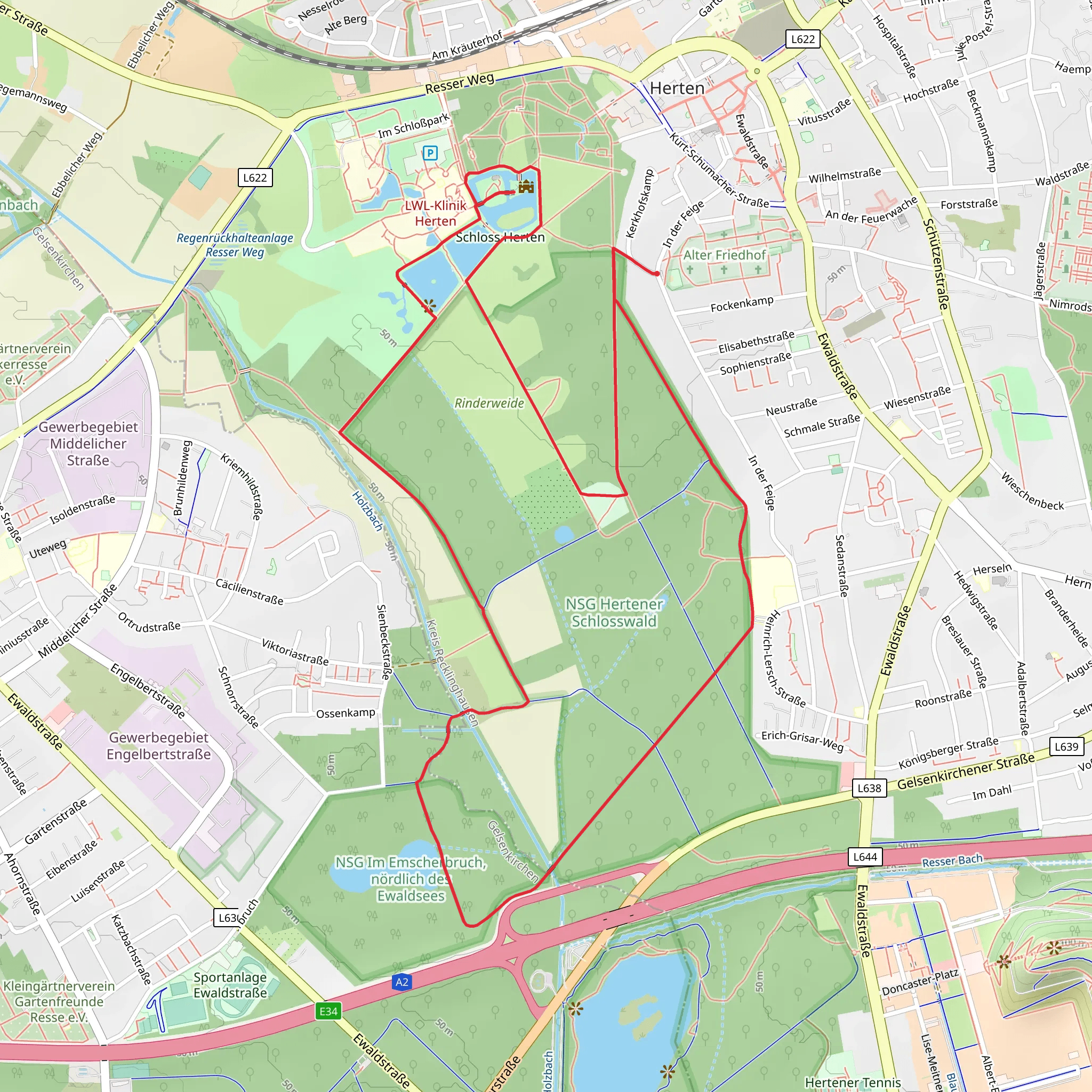 Schlossteich and Schloss Herten via Rosskastanienallee and Esskastanienallee mobile static map