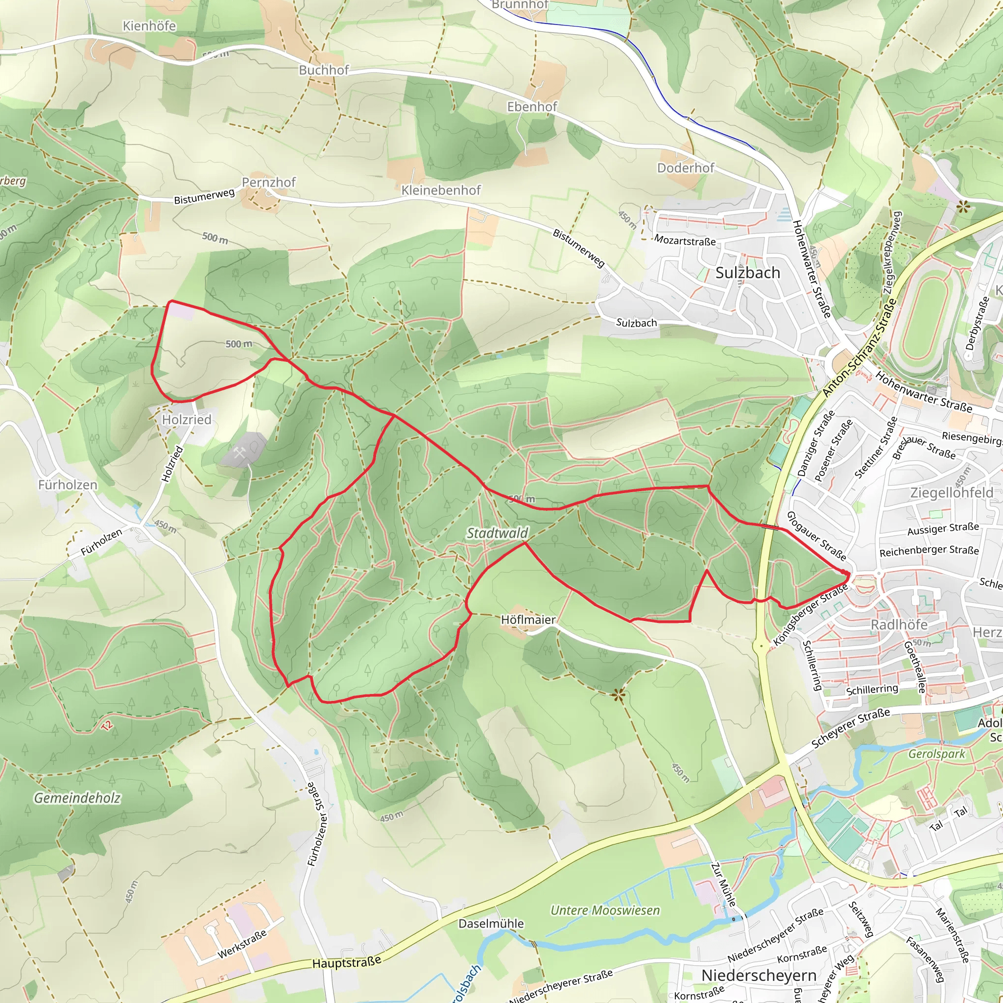 Stadtwald Loop via Pfaffenhofen West and Sonnenweg mobile static map
