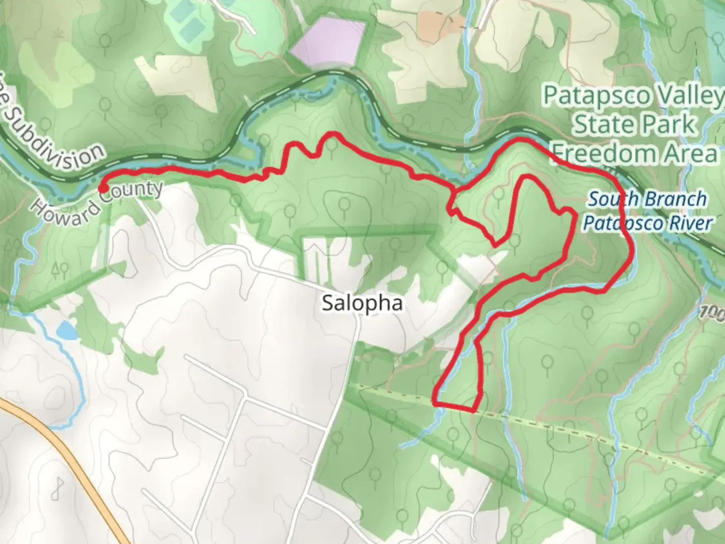 An image depicting the trail HoCo Thru Loop Trail and its surrounding area.