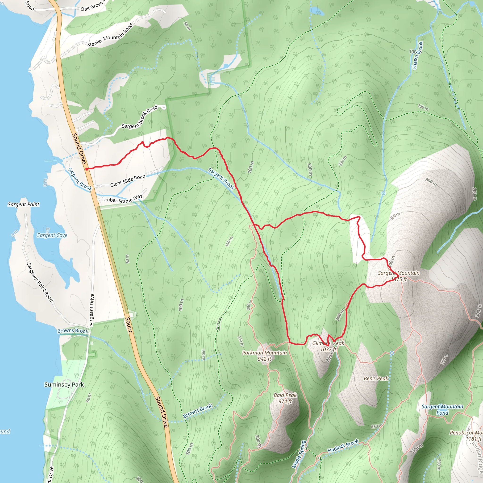 Sargent Mountain and Gilmore Peak Loop via Giant Slide Trail mobile static map