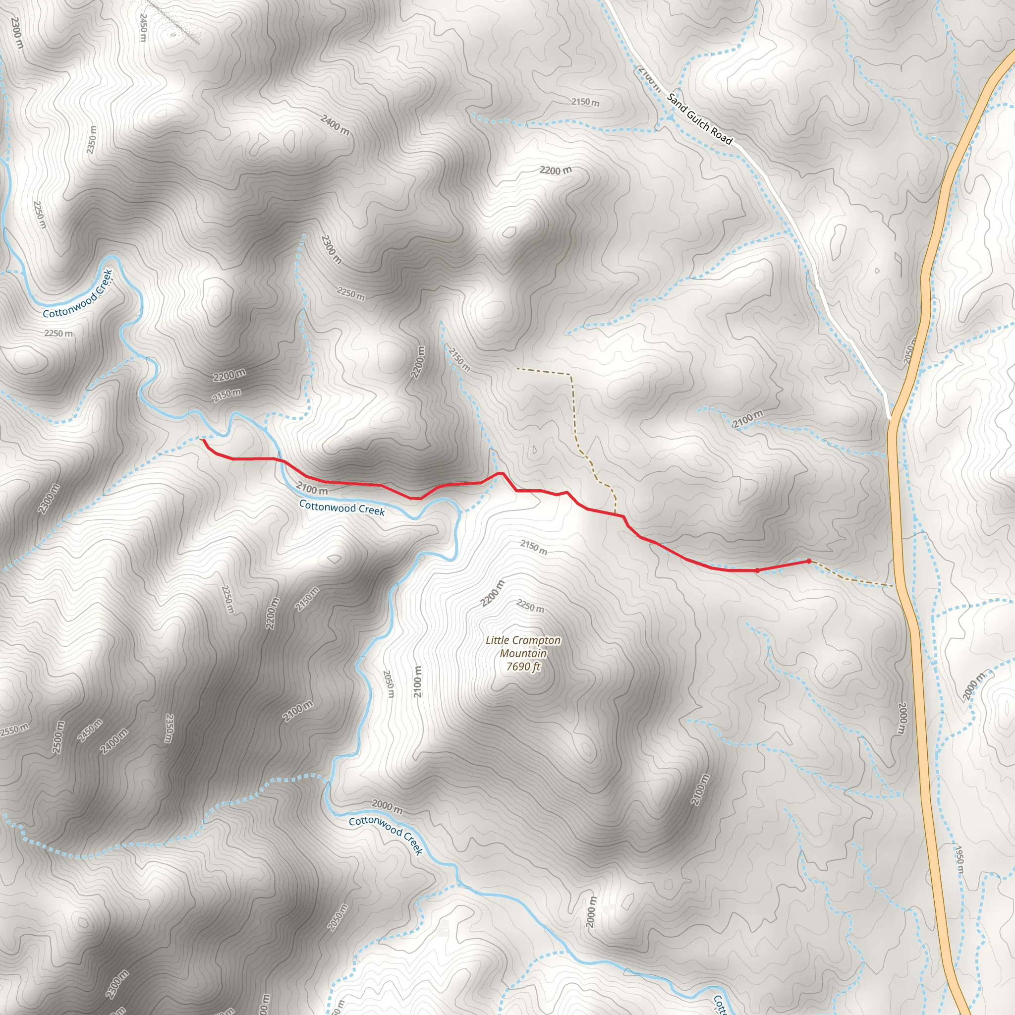 Walk to Cottonwood Creek and Rough Gulch mobile static map