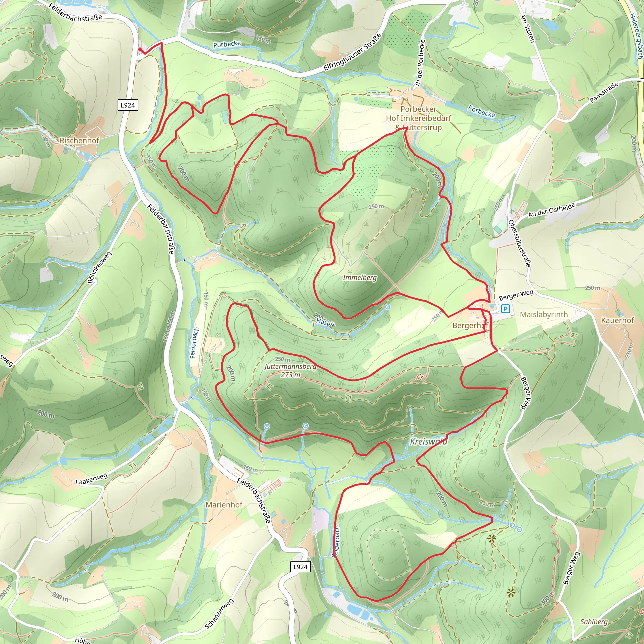 Am Roten Haus Rundweg and Waldhof Loop mobile static map