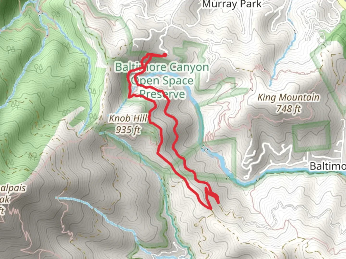 An image depicting the trail Dawn Falls and Larkspur Creek Loop and its surrounding area.