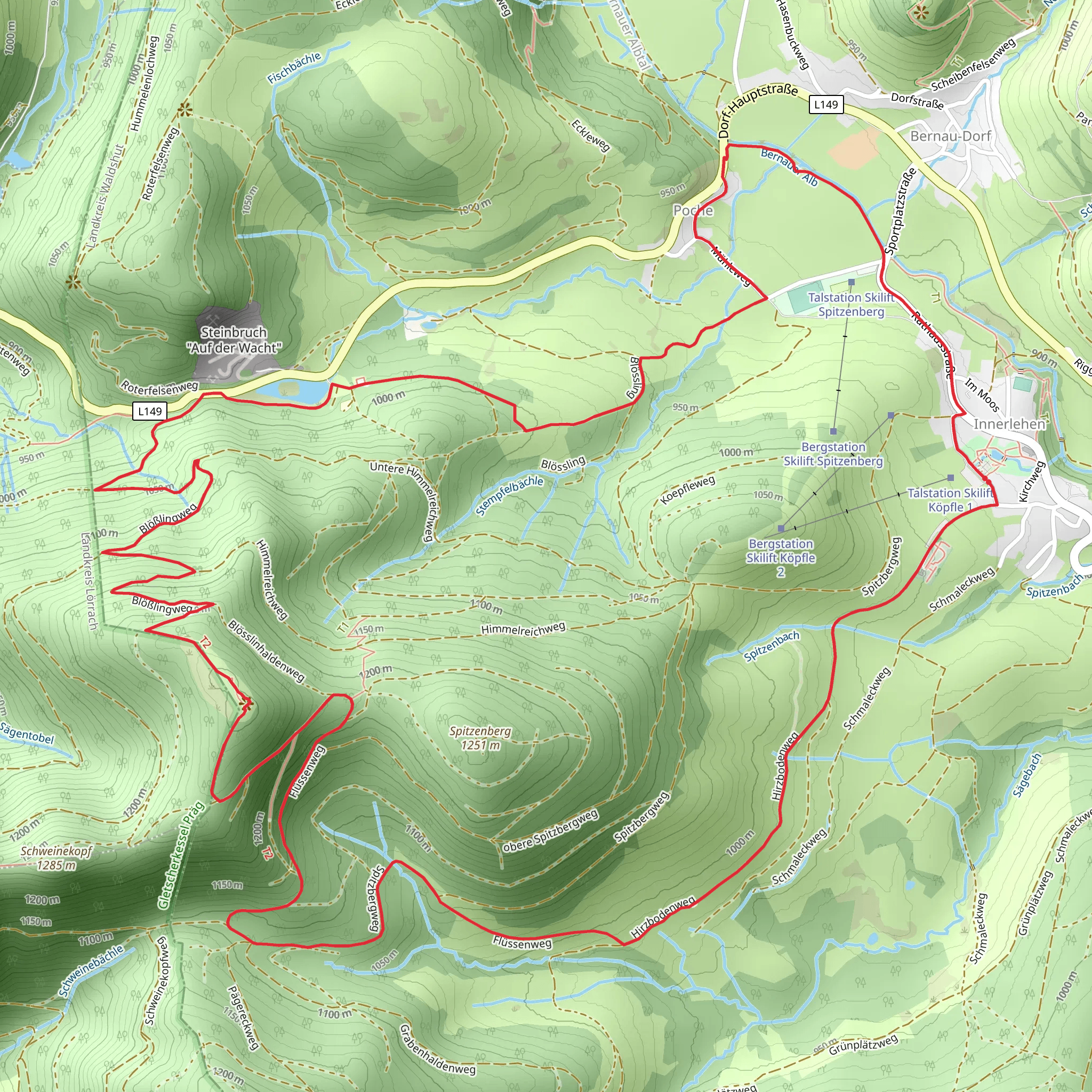 Blößling via Bernau Innerlehen and Wacht Blößling mobile static map