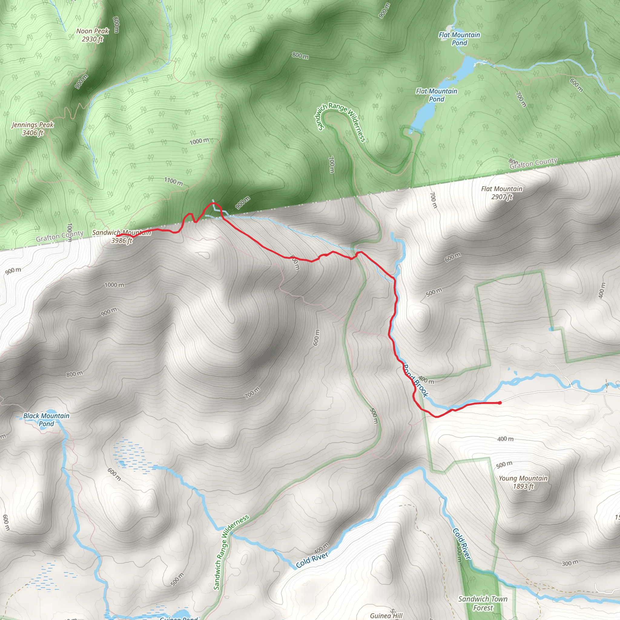 Sandwich Mountain via Bennett Street Trail mobile static map