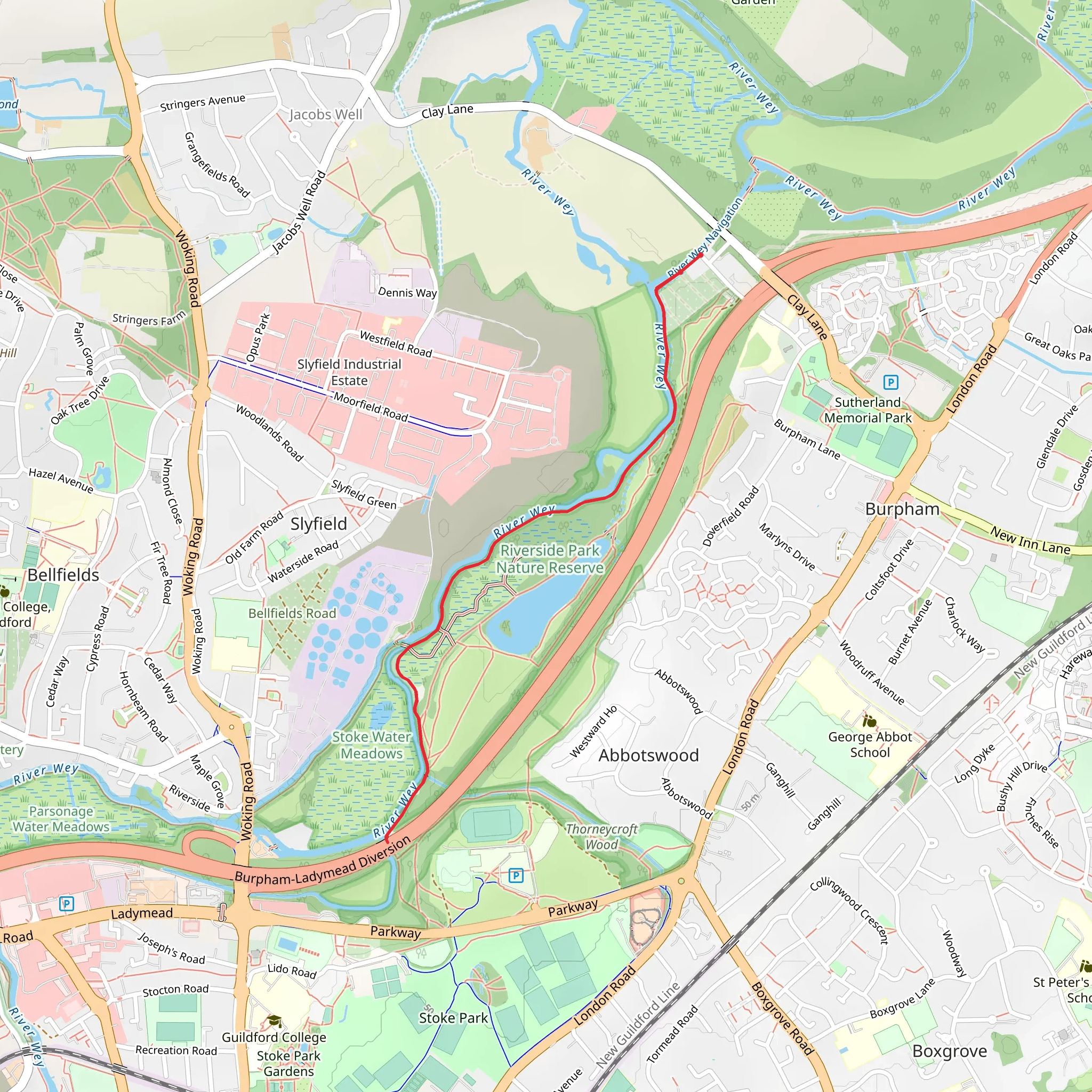 Guildford Riverside Park Nature Reserve Walk mobile static map