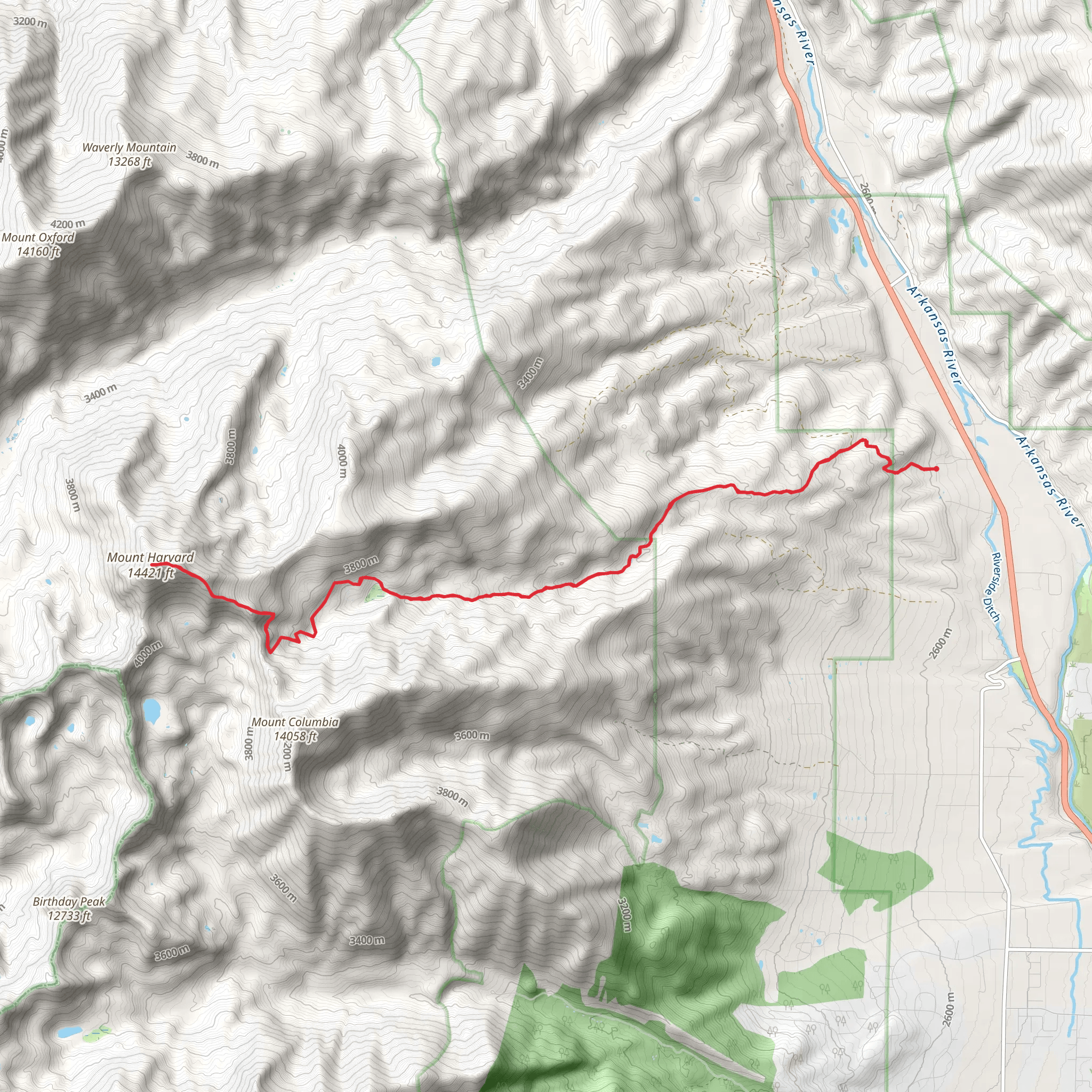 Mount Harvard via Frenchman Creek mobile static map