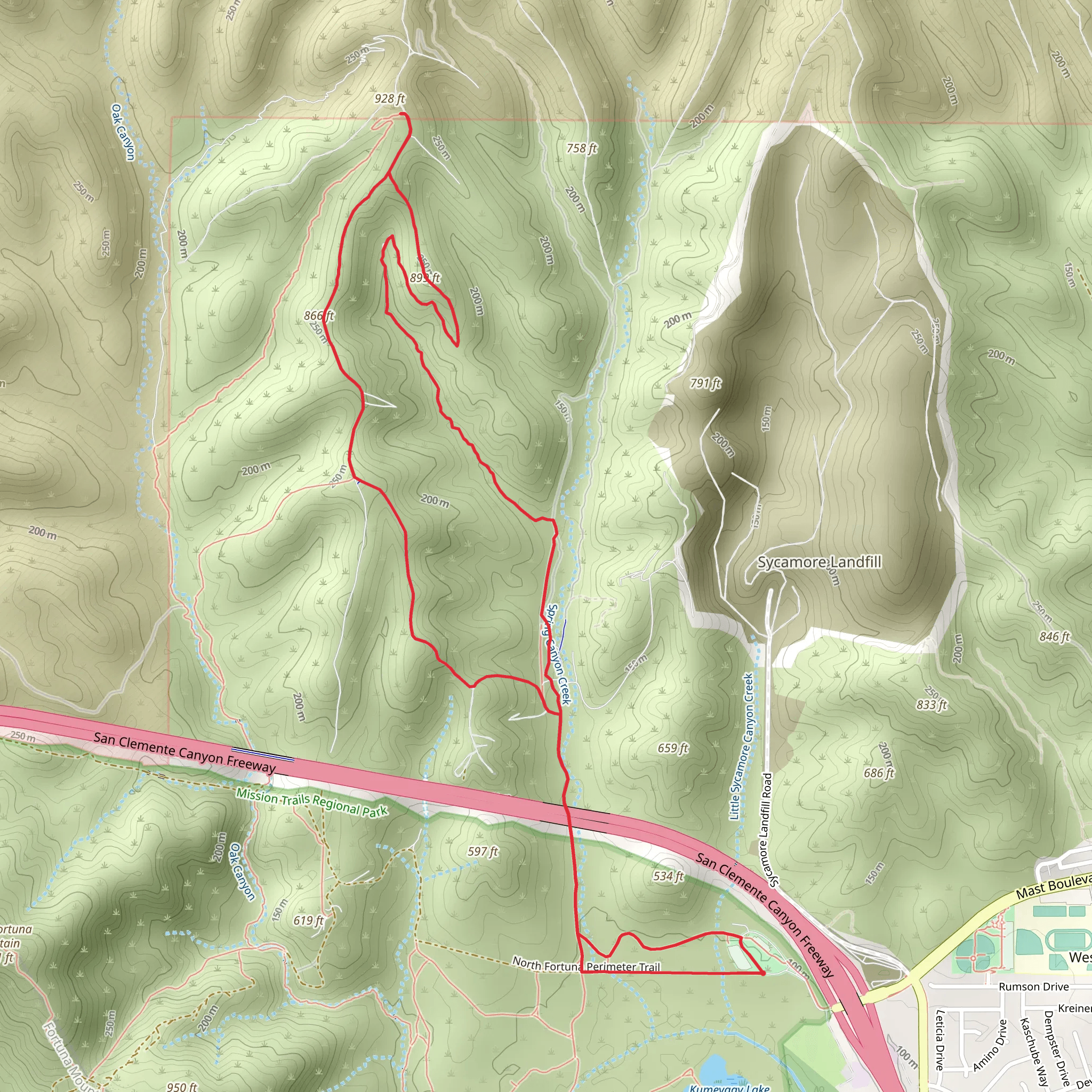 Spring Canyon and SDGandE Service Road Loop Trail mobile static map