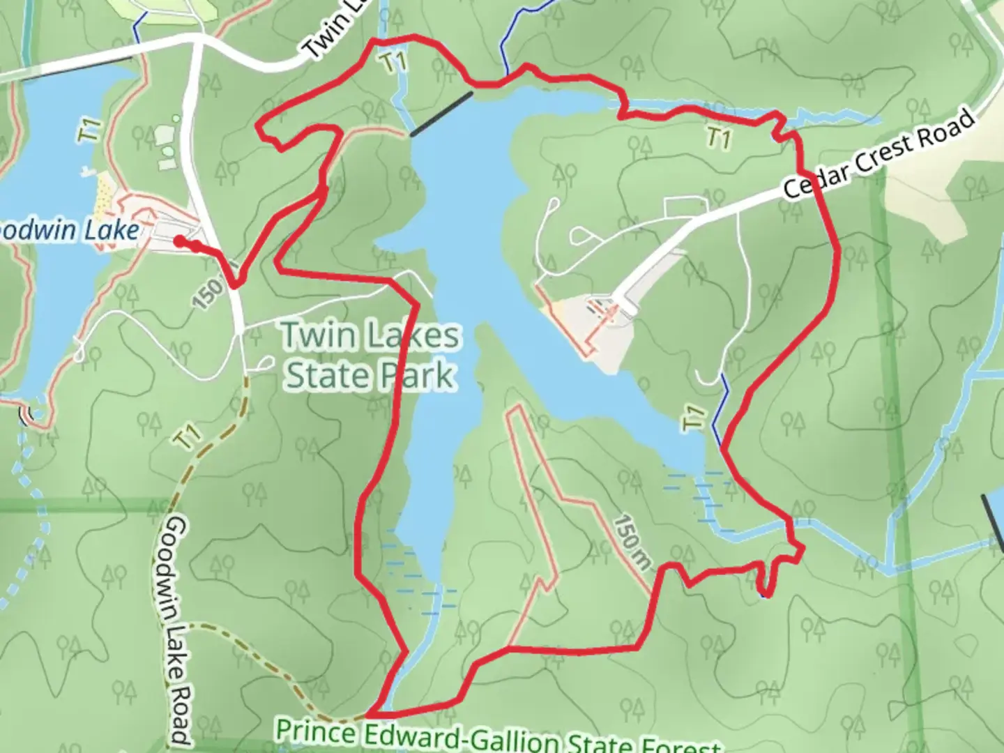 An image depicting the trail Prince Edward Lake Loop and its surrounding area.