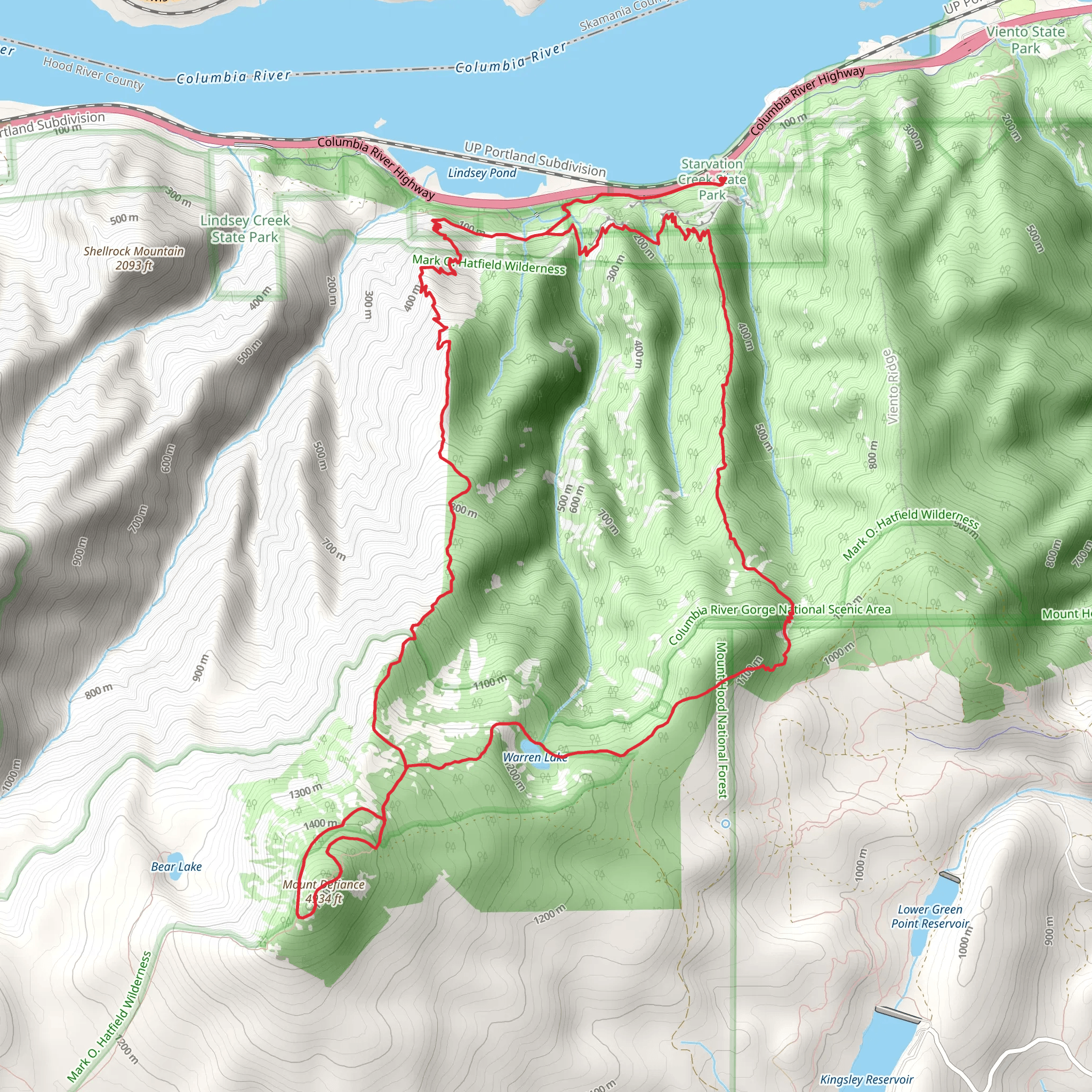 Mount Defiance, Warren Lake and Starvation Ridge Trail mobile static map