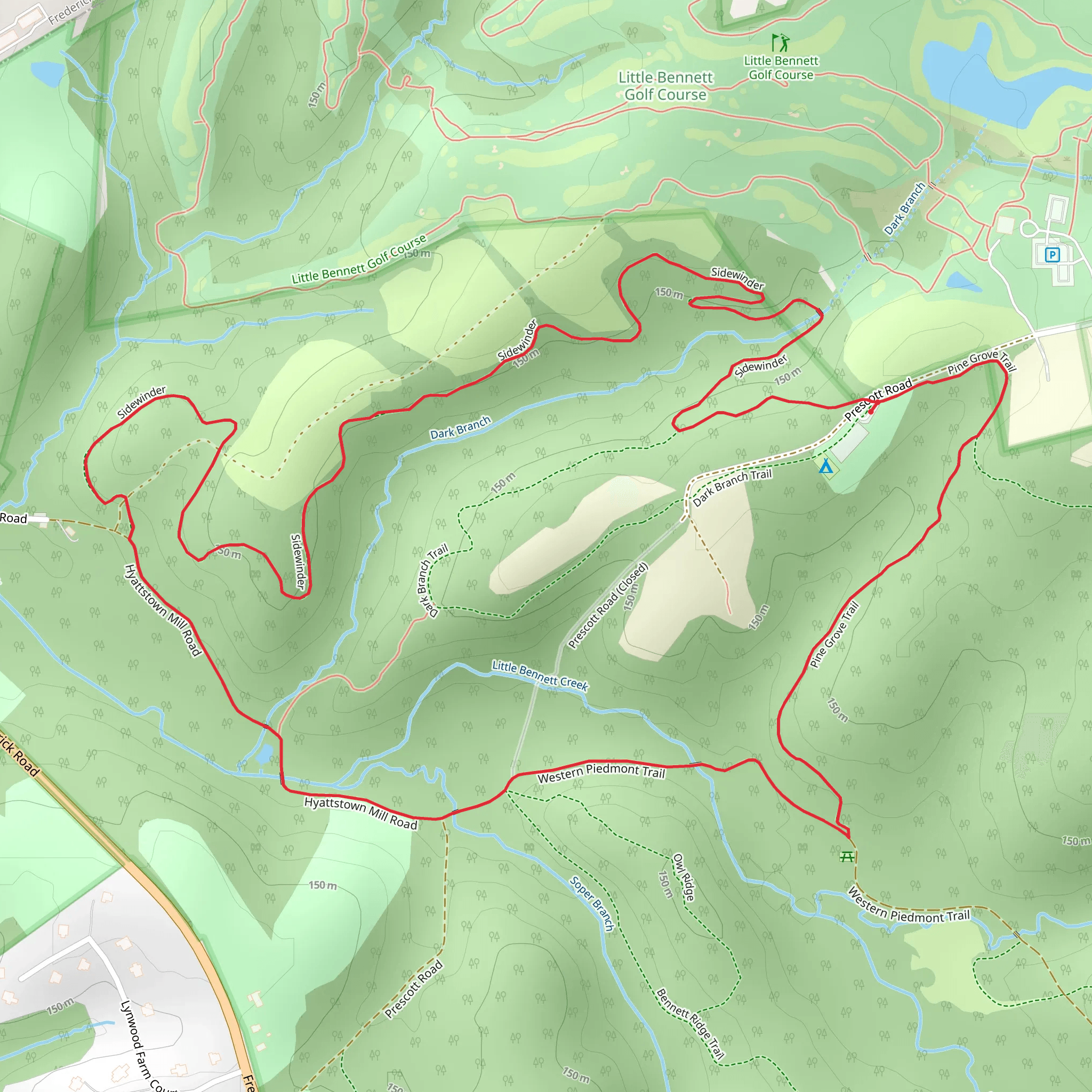 Sidewinder, Western Piedmont and Pine Grove Loop Trail mobile static map