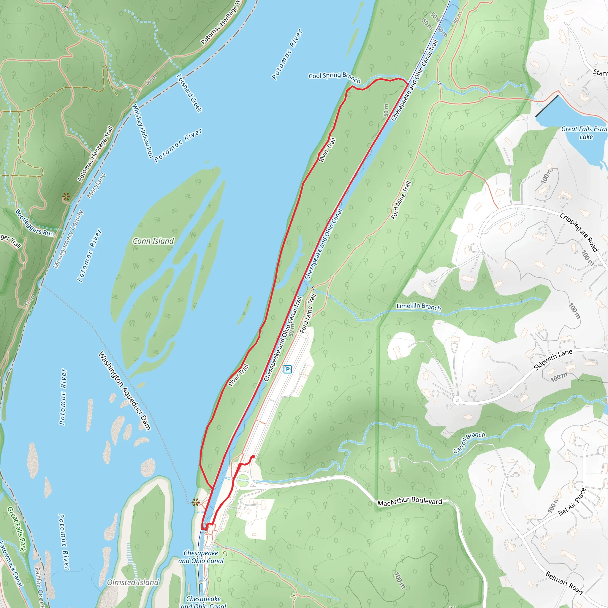 Chesapeake and Ohio Canal and River Loop Trail from MacArthur Boulevard mobile static map