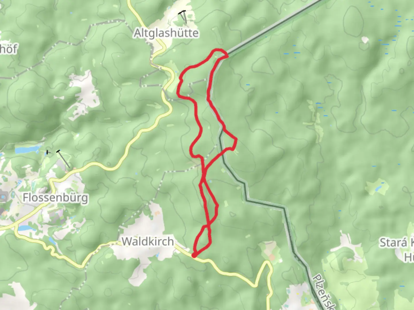 An image depicting the trail Rundwanderweg 2, Nurtschweg and Silberhuette Rundweg 3 and its surrounding area.