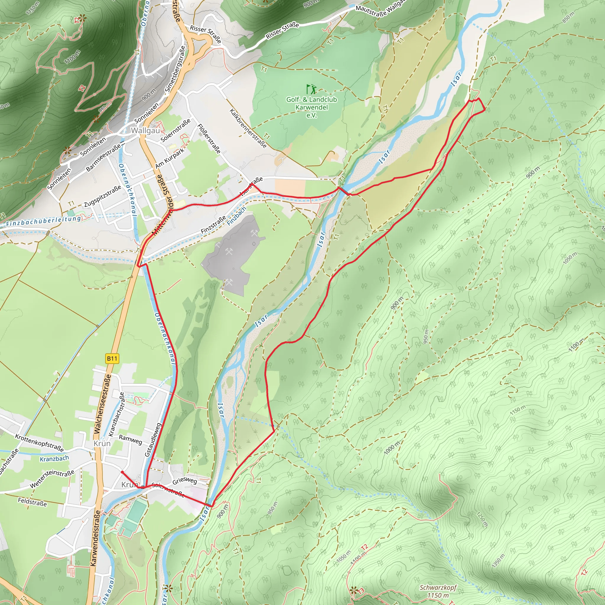 Auhutte and River Isar Loop from Krun mobile static map