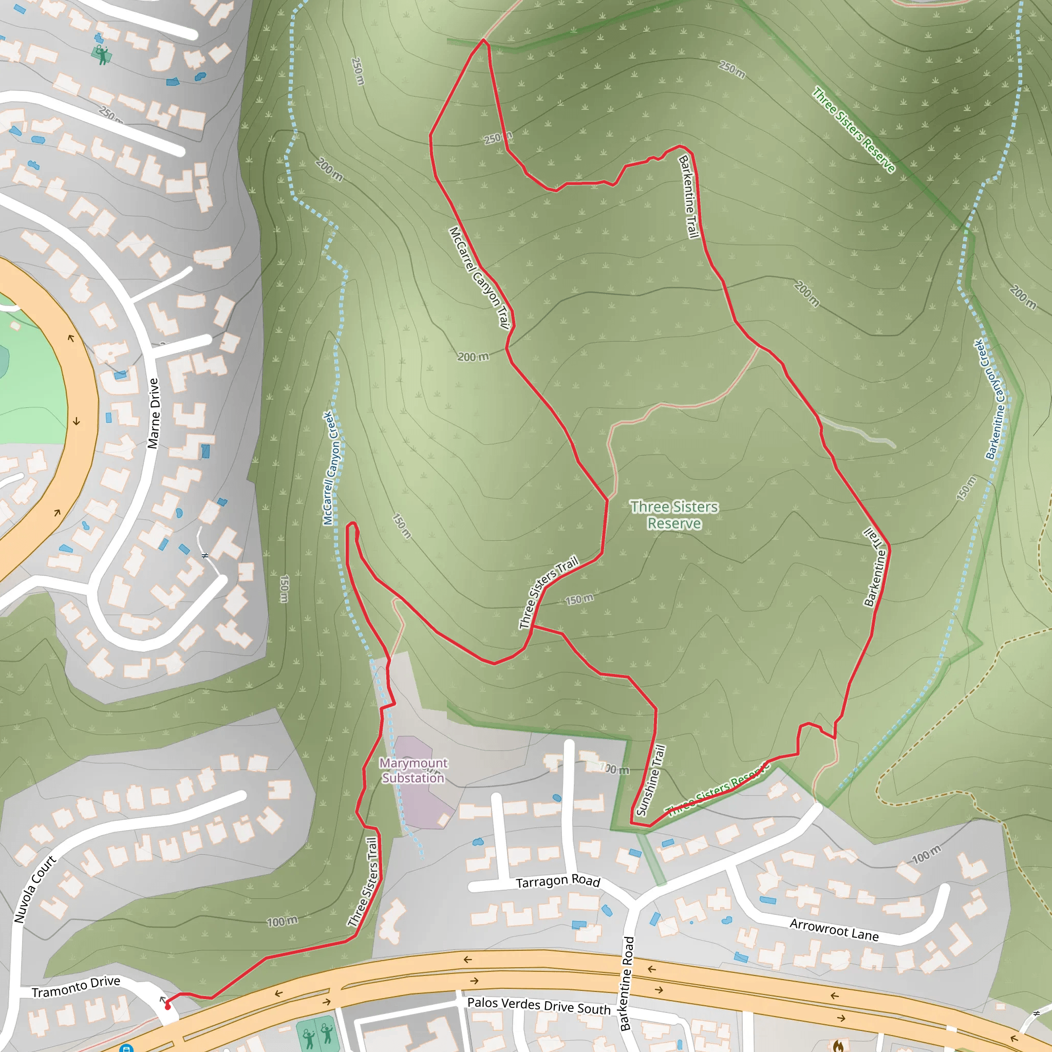 Three Sisters, Barkentine Trail and McCarrel Canyon Loop Trail mobile static map
