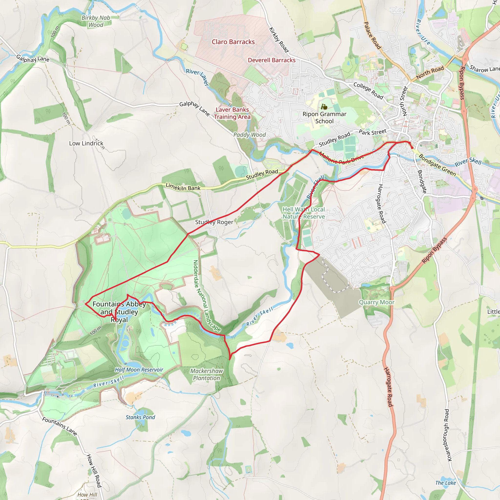 Ripon - Hell Wath Nature Reserve - Studley Park and Studley Roger mobile static map