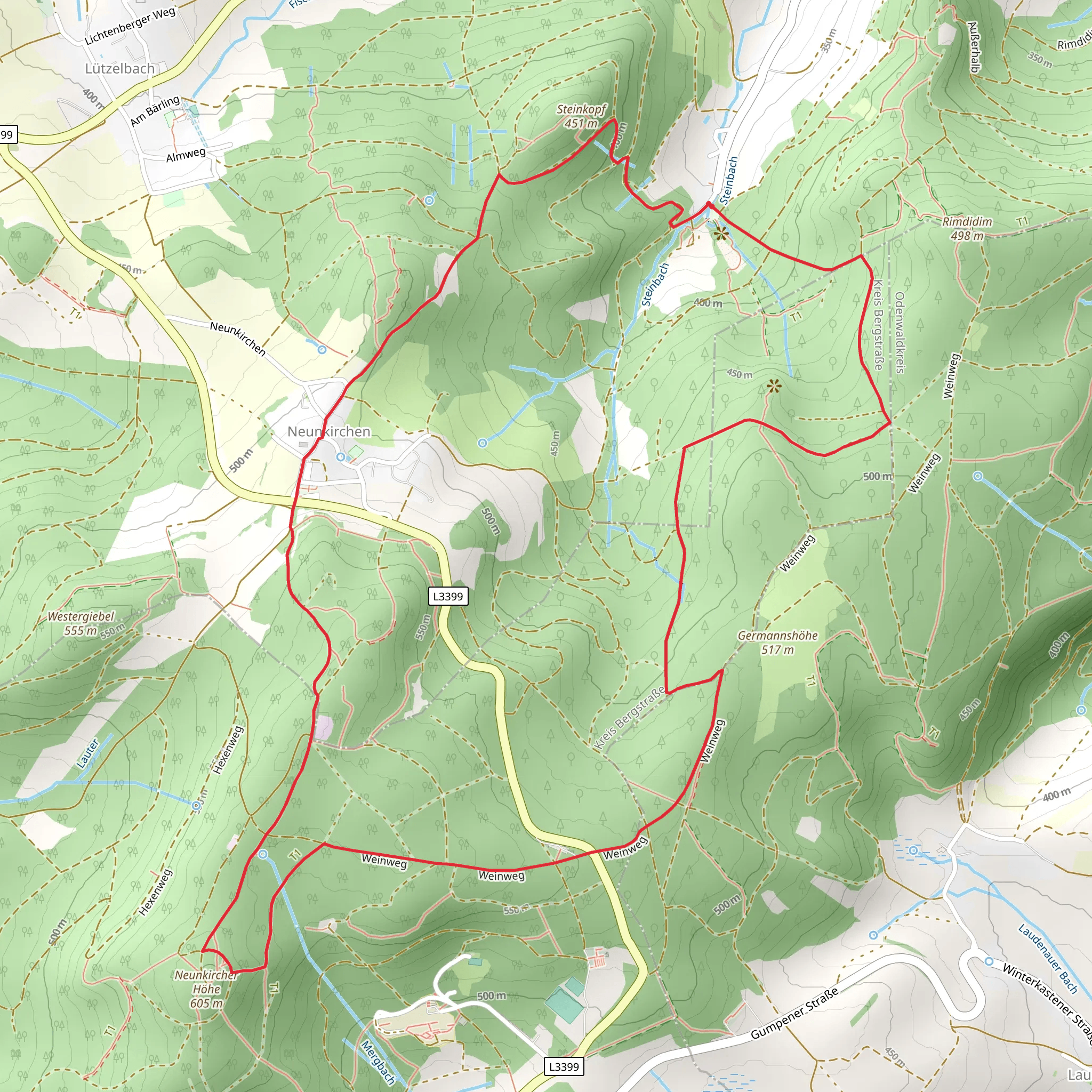 Steinkopf, Neunkirchen and Kaiserturm Loop mobile static map