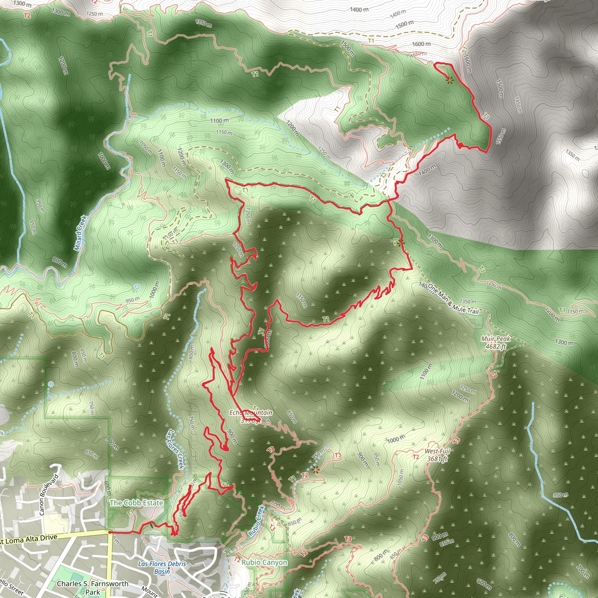 Lower Sam Merrill, Echo Mountain and Middle Sam Merrill Loop Trail mobile static map