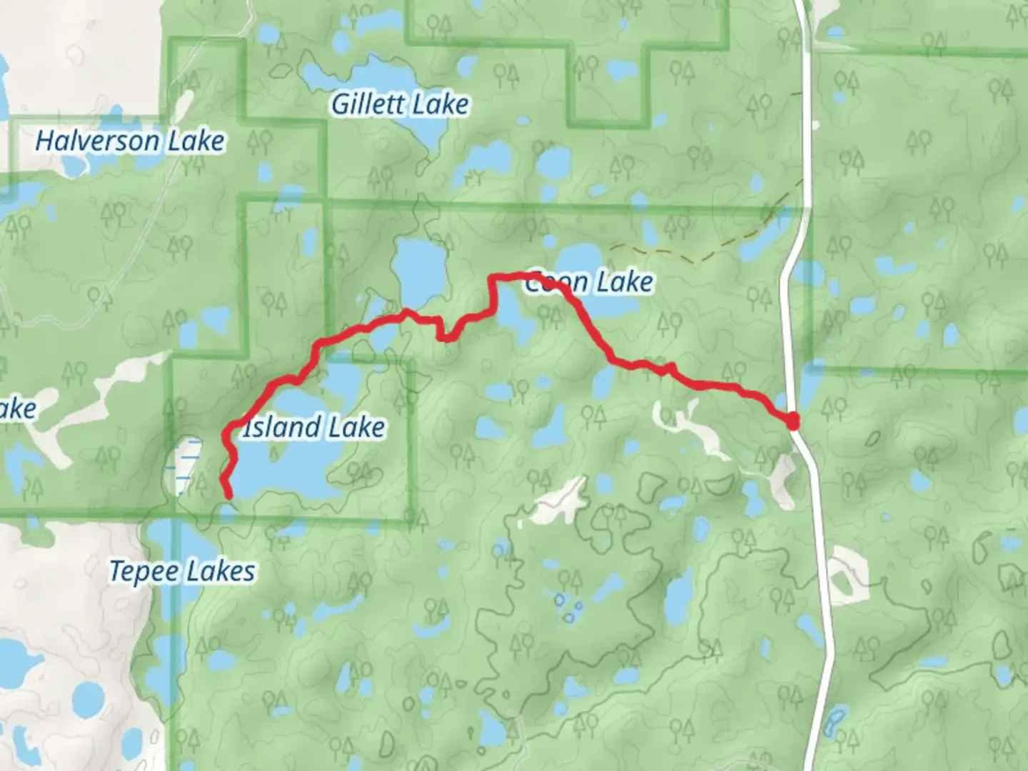 An image depicting the trail Island Lake via NCT and its surrounding area.
