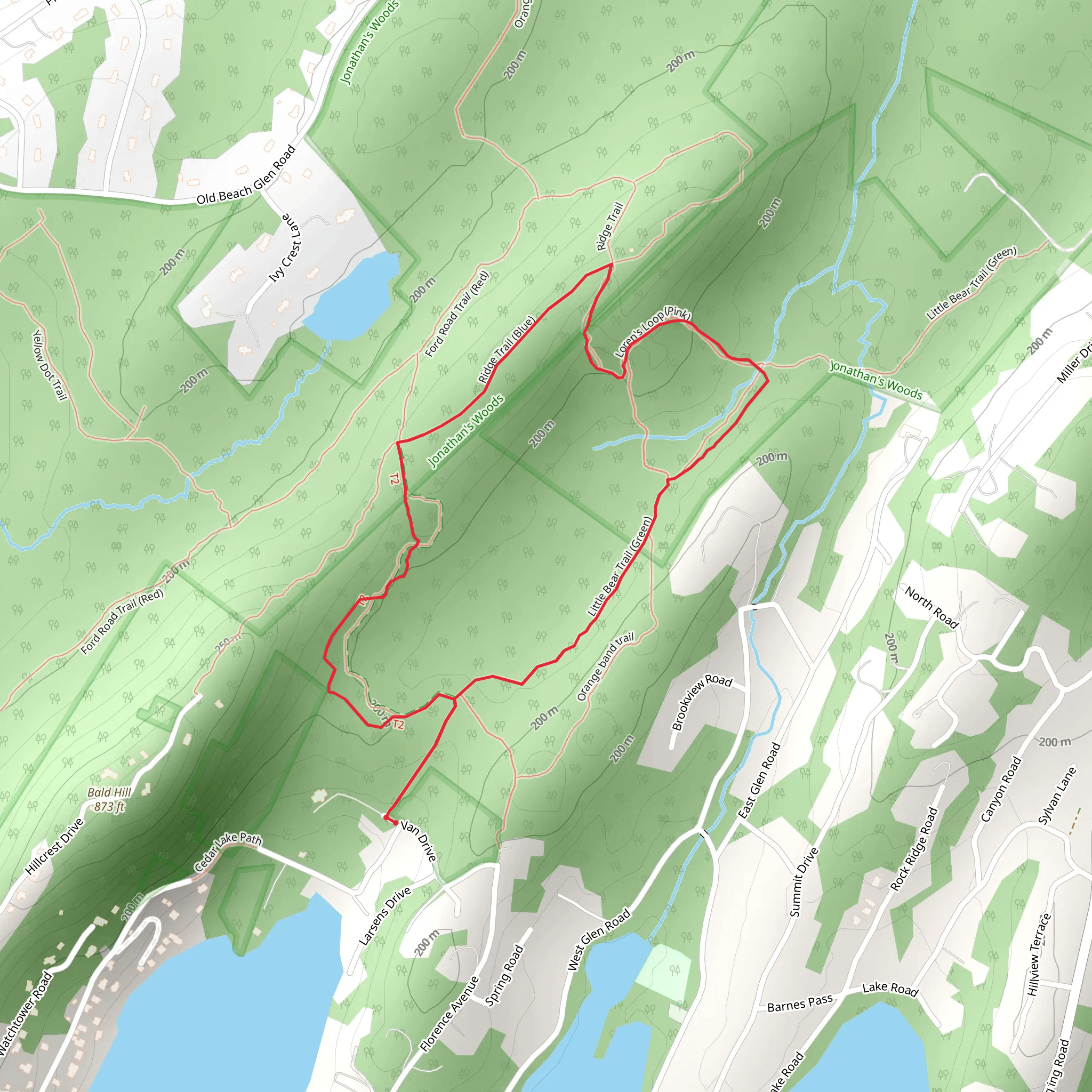 Little Bear Trail Green and Ridge Trail Blue Loop mobile static map