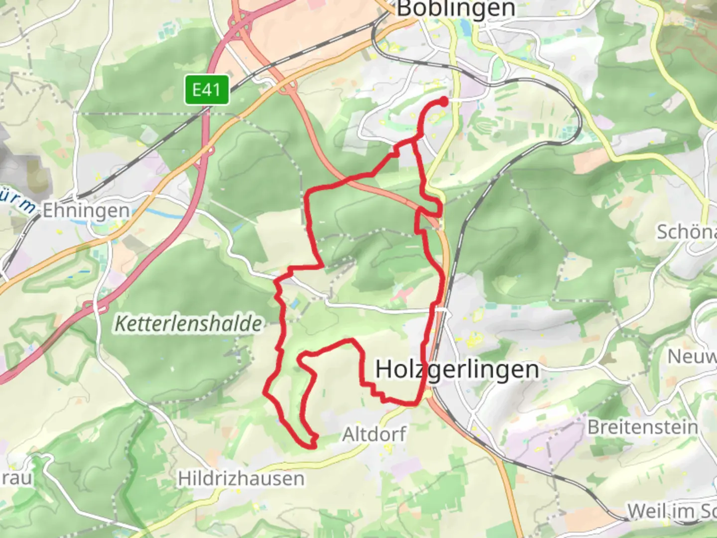 An image depicting the trail Sudbahnhof and Holzgerlingen Bahnhof Loop and its surrounding area.