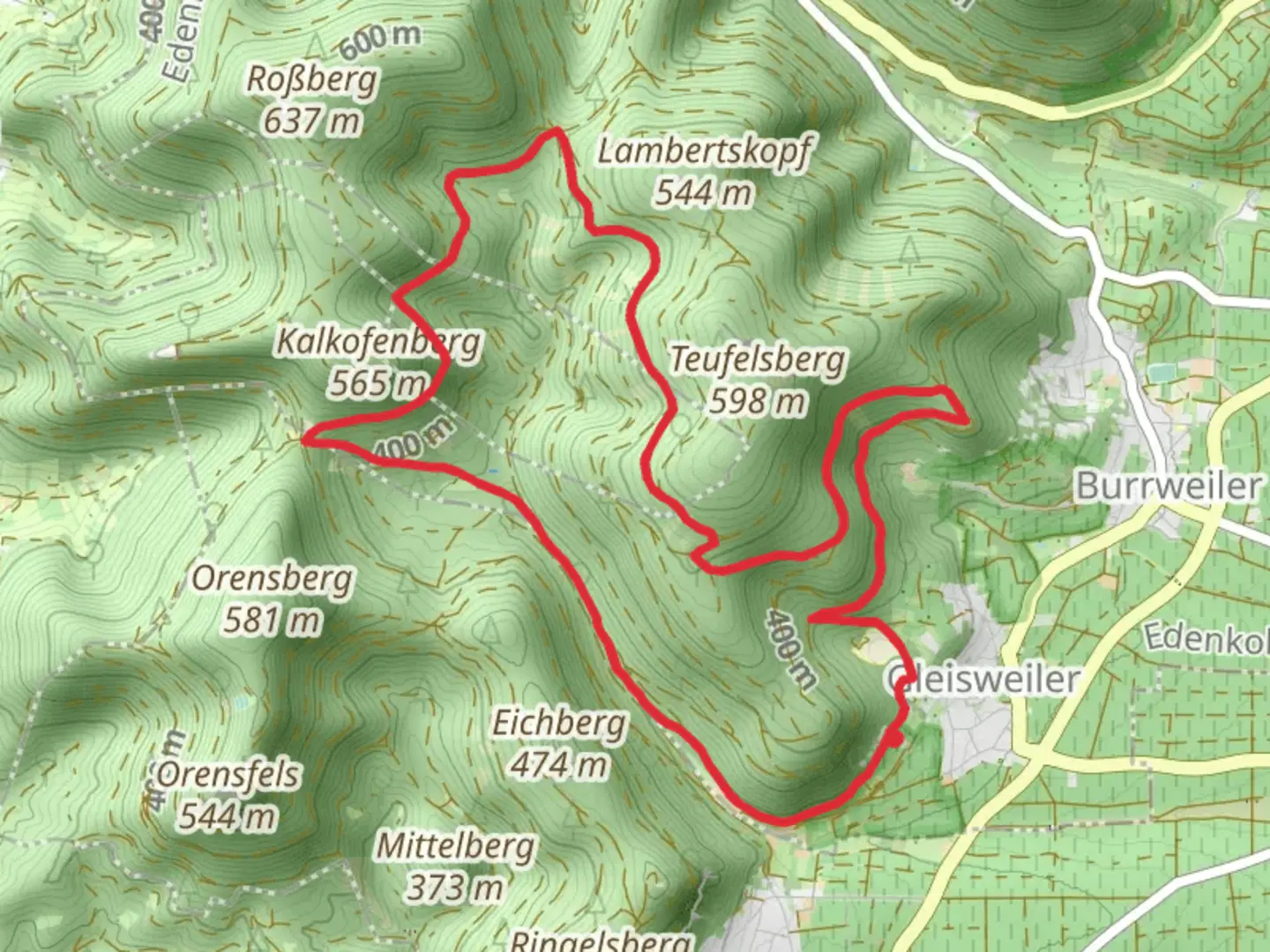An image depicting the trail Pfaelzer Huettentour and its surrounding area.