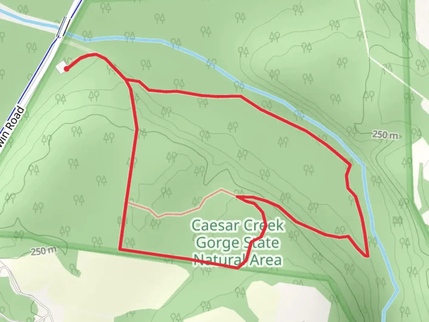 An image depicting the trail Caesar Creek Gorge Trail and its surrounding area.