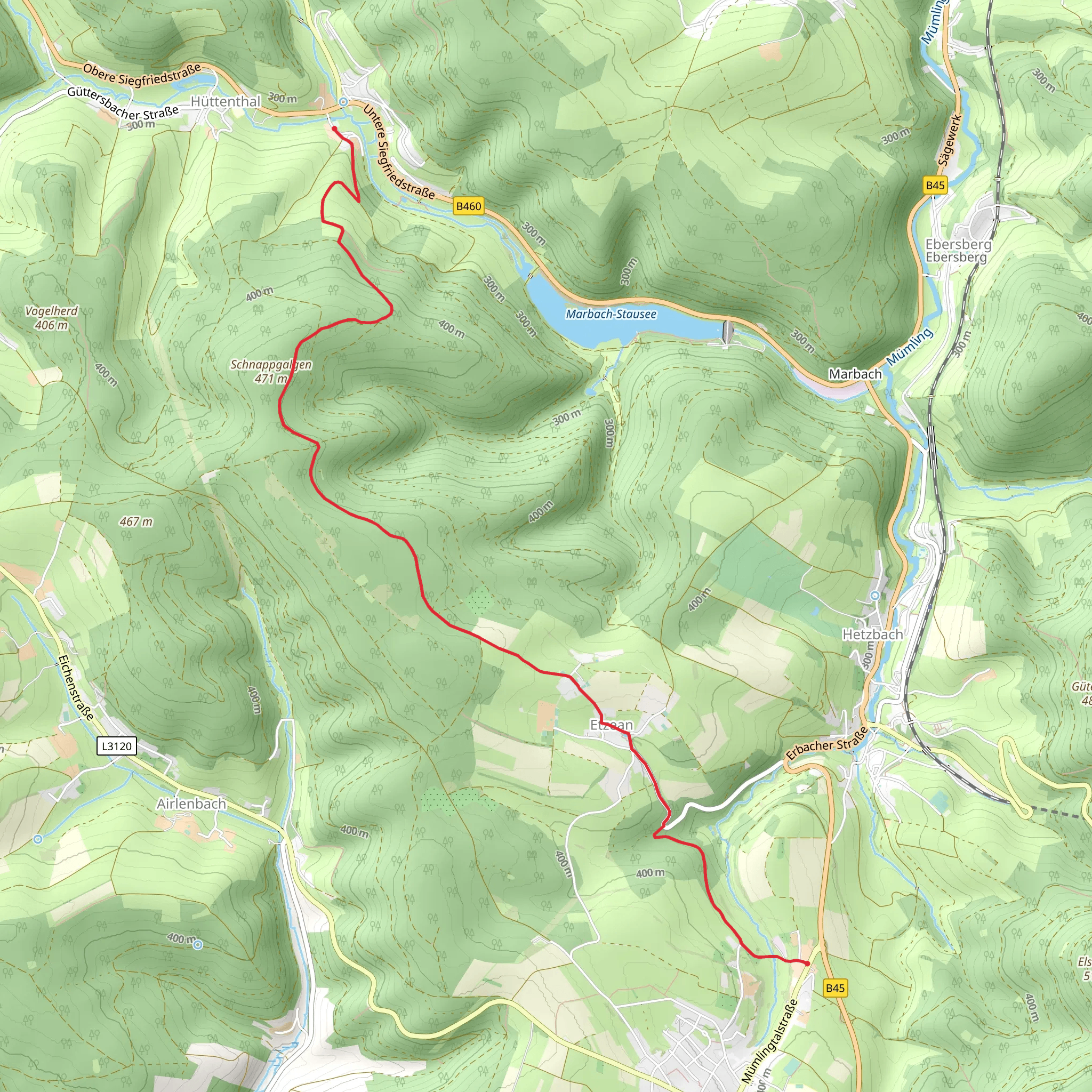 Beerfelden to Hüttenthal Walk via Rundwanderweg Beerfelden 1 mobile static map