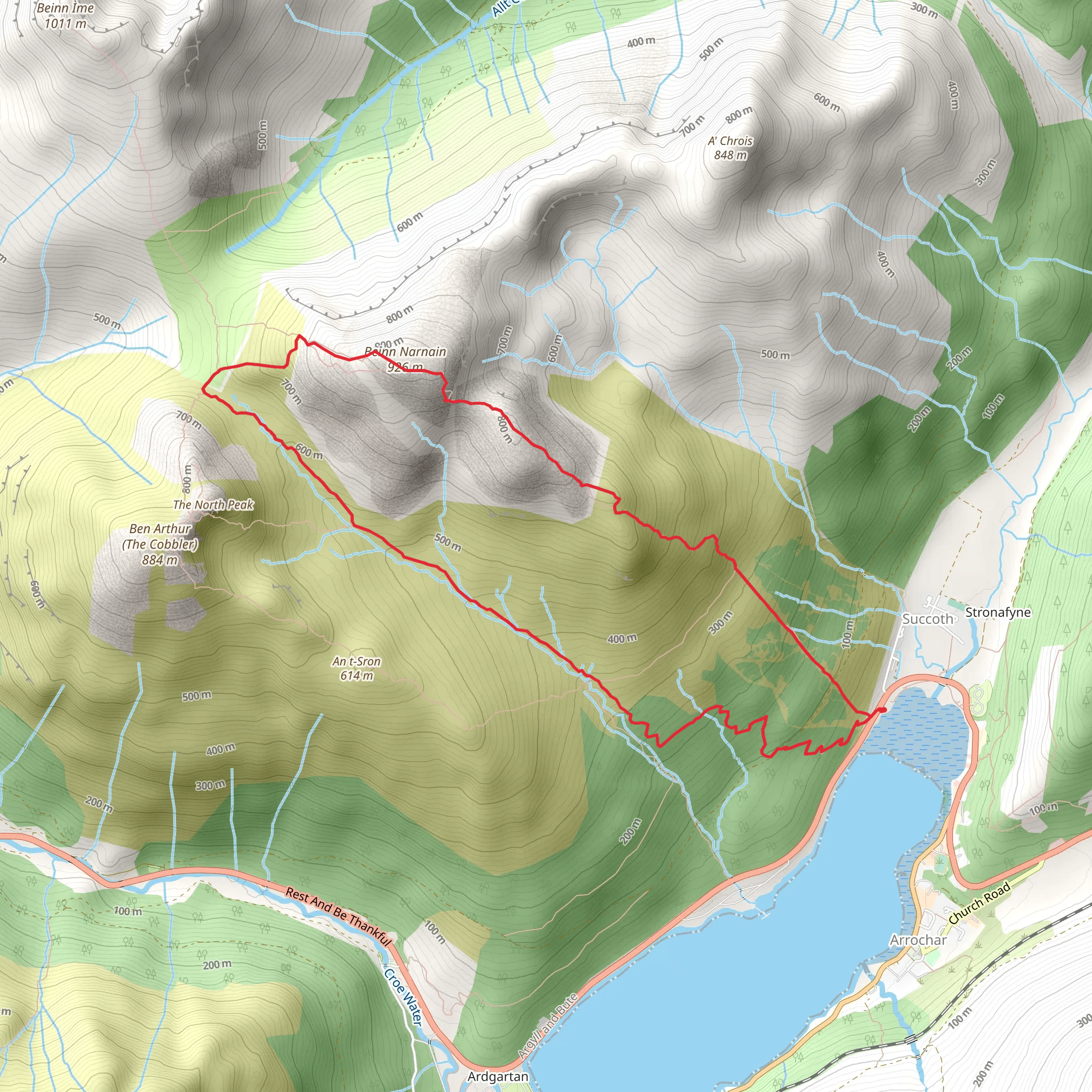 Beinn Narnain Loop from Succoth mobile static map