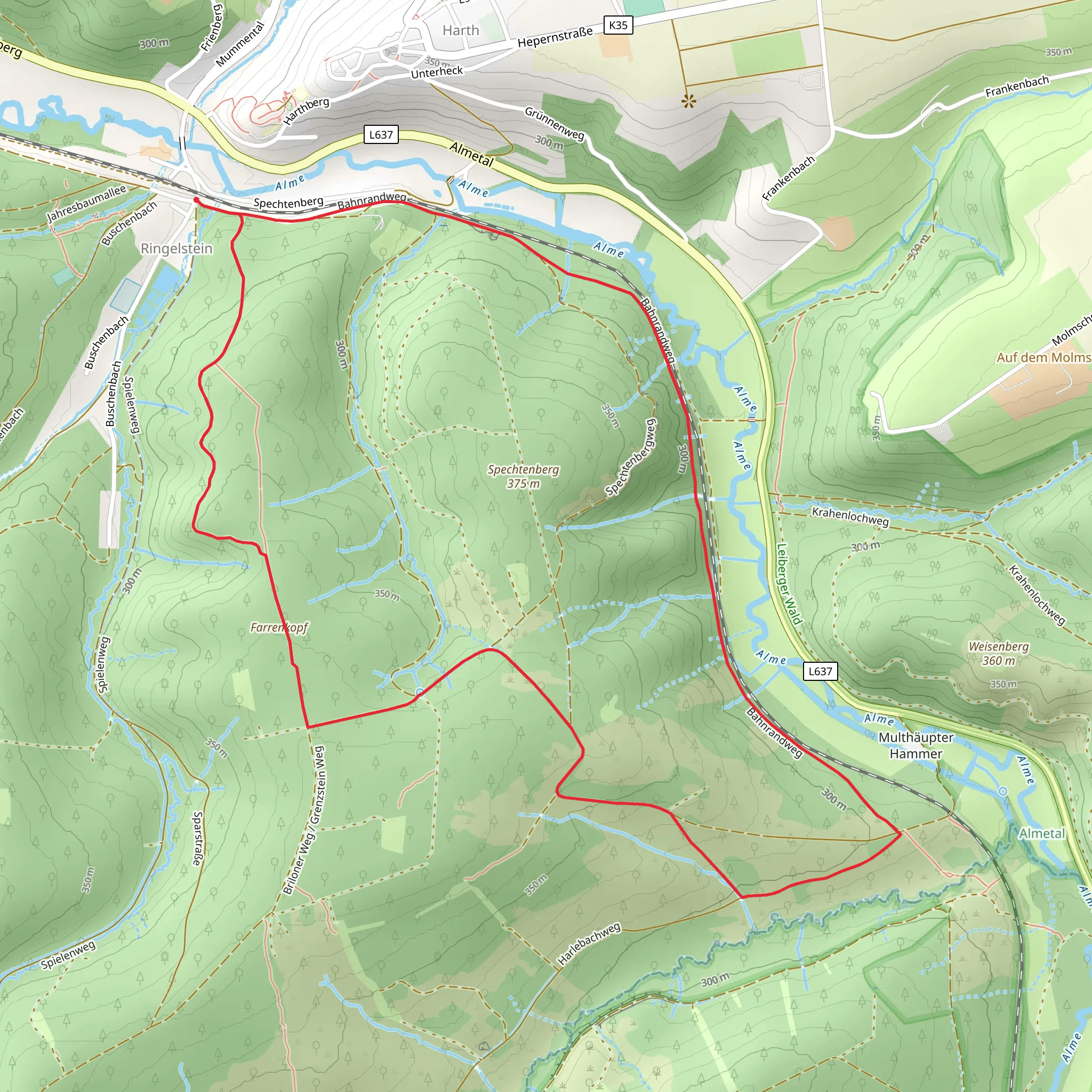 Farrenkopf, Multhaupter Hammer and Waldbahn Almetal Loop via Grenzstein Weg mobile static map