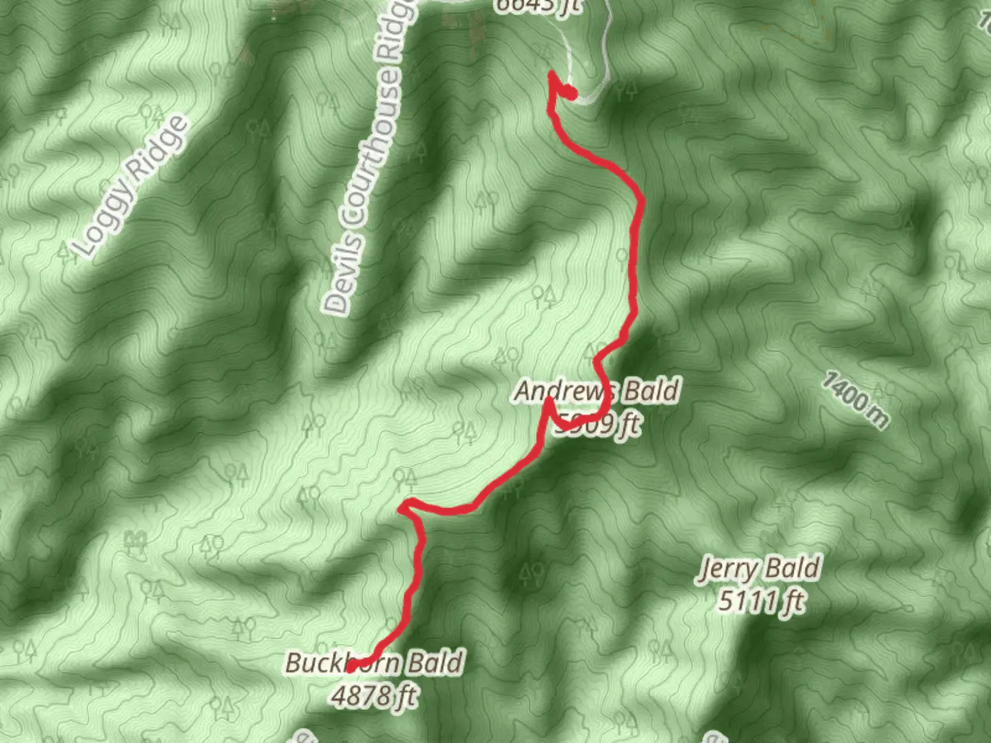 An image depicting the trail Andrews Bald and Buckhorn Bald via Forney Ridge Trail and its surrounding area.