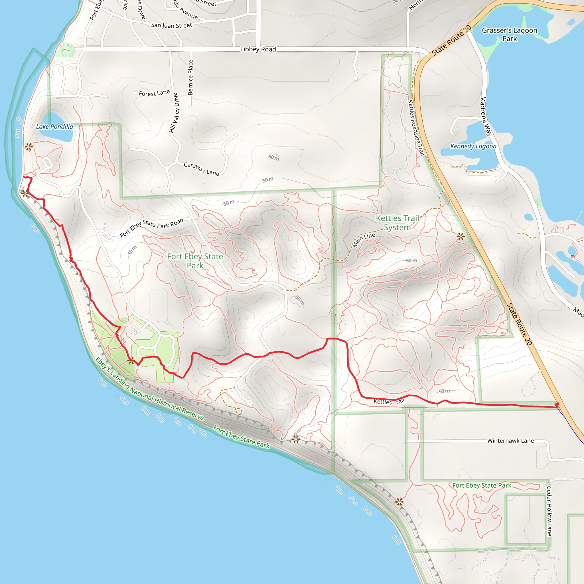 Kettles Trail and Fort Ebey State Park mobile static map