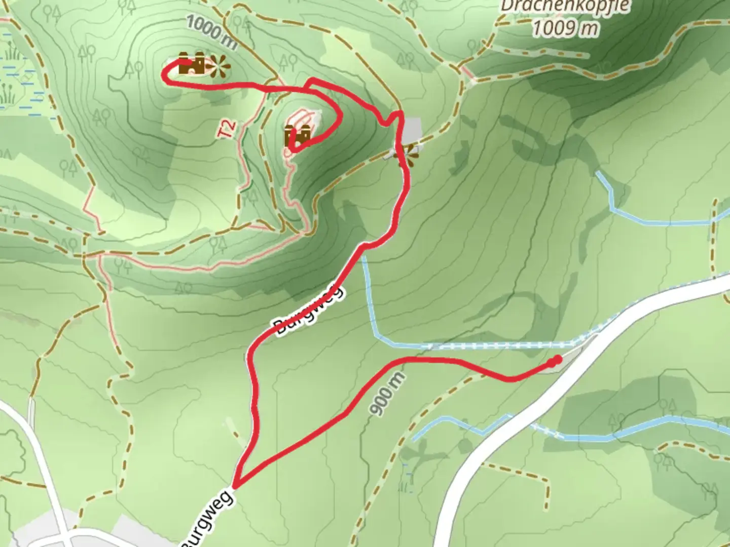 An image depicting the trail Eisenberg and Hohen Freyberg Castle Walk via Drachenblick Rundwanderweg and its surrounding area.