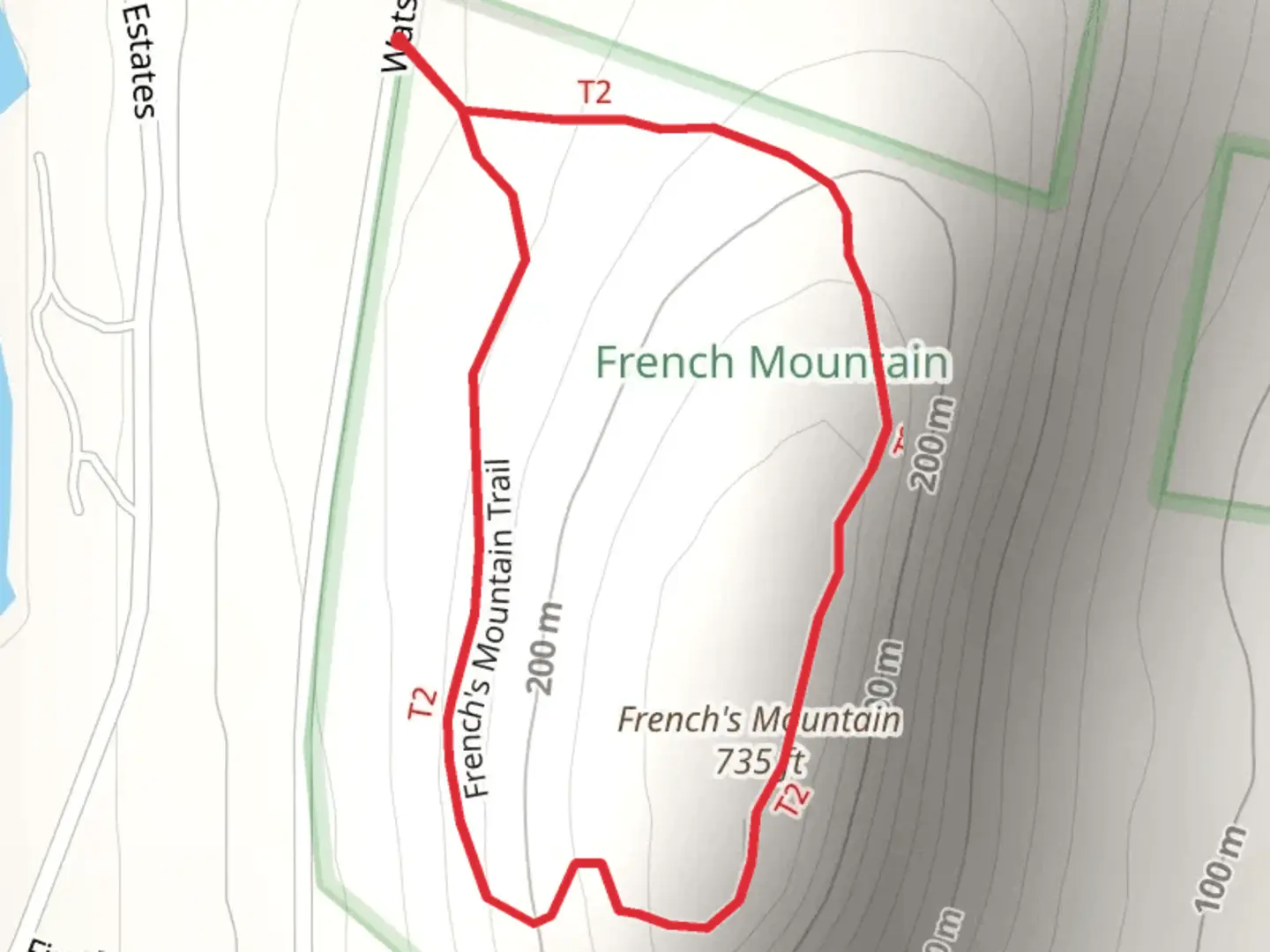 An image depicting the trail French's Mountain Loop and its surrounding area.