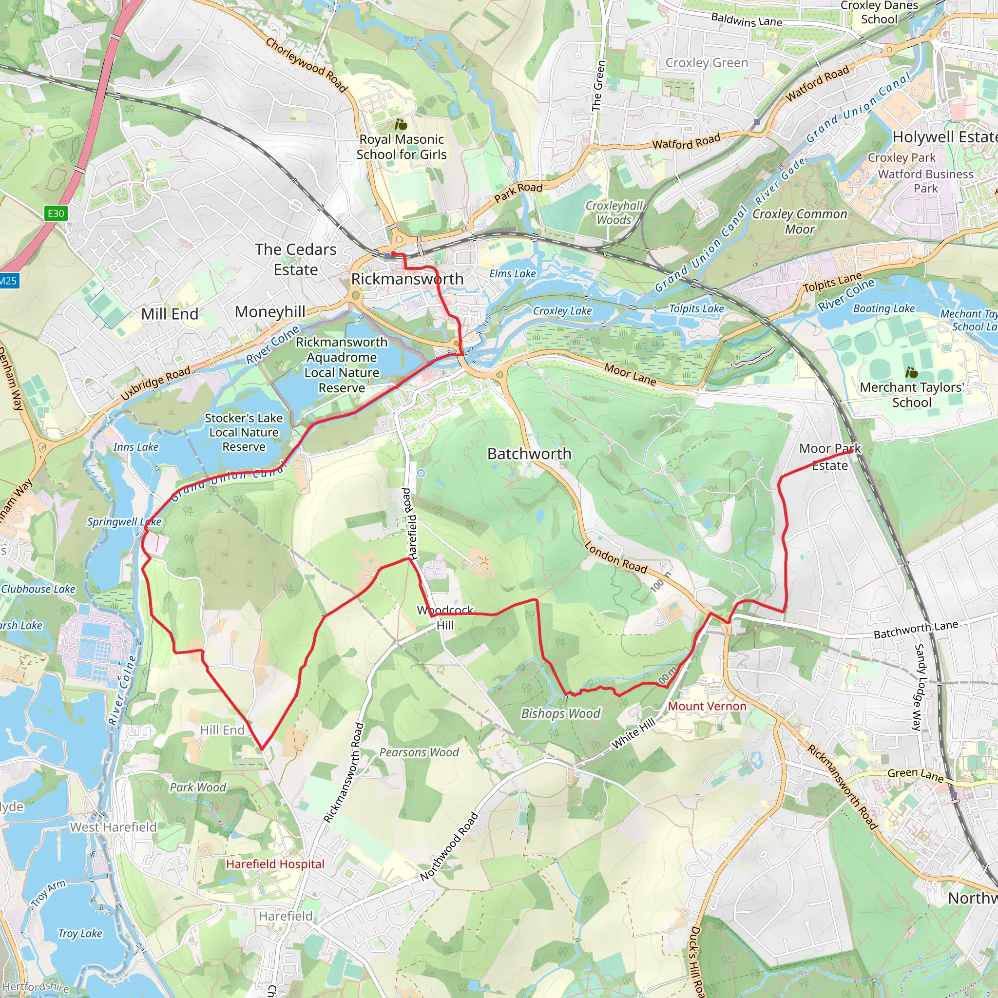 Moor Park to Rickmansworth Walk mobile static map
